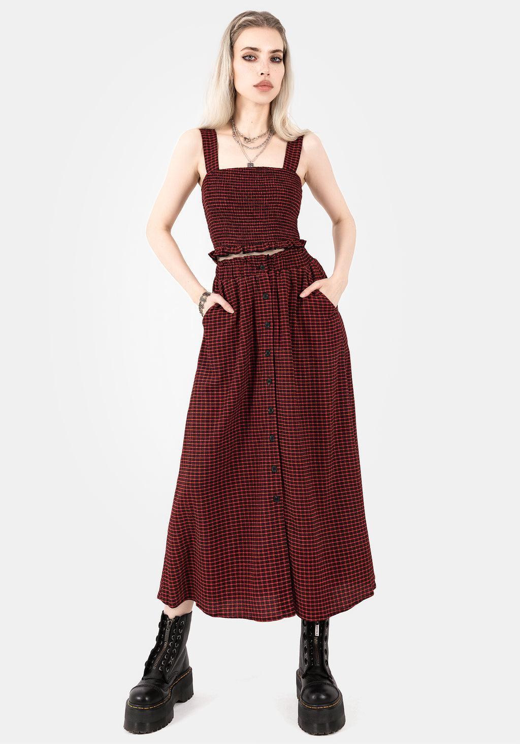 Carmine Textured Check Crop Top Product Image