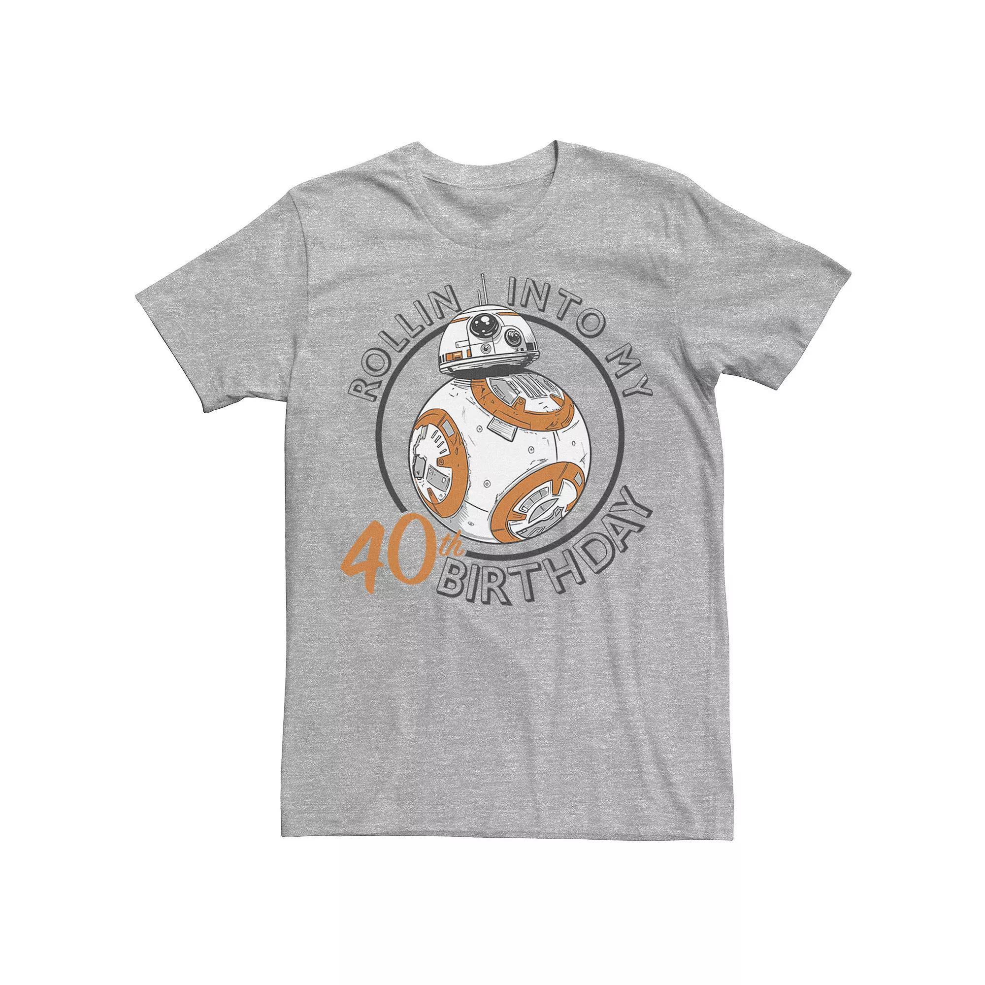 Men's Star Wars BB-8 Rollin Into My 40th Birthday Tee, Size: Medium, Athletic Grey Product Image