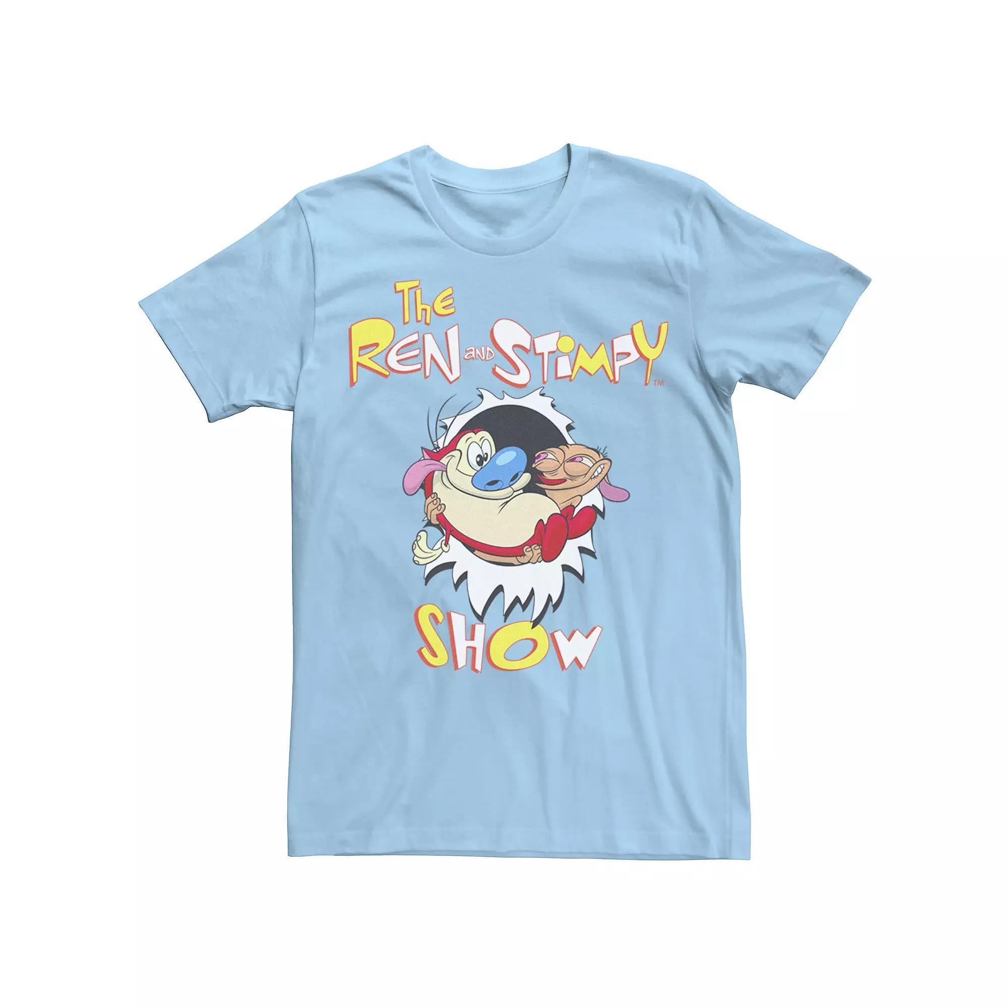 Men's Ren & Stimpy Show Tear Through Retro Logo Tee, Size: Small, Light Blue Product Image