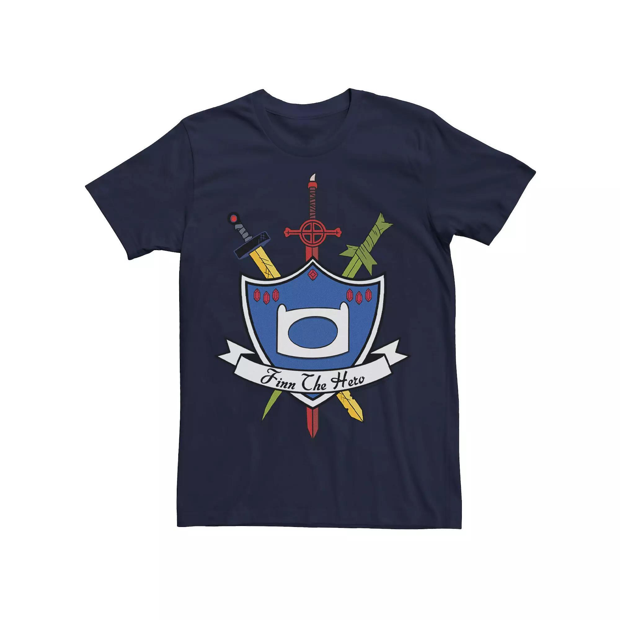 Men's Adventure Time Finn The Hero Sword And Shield Banner Tee, Size: 3XL, Athletic Grey Product Image