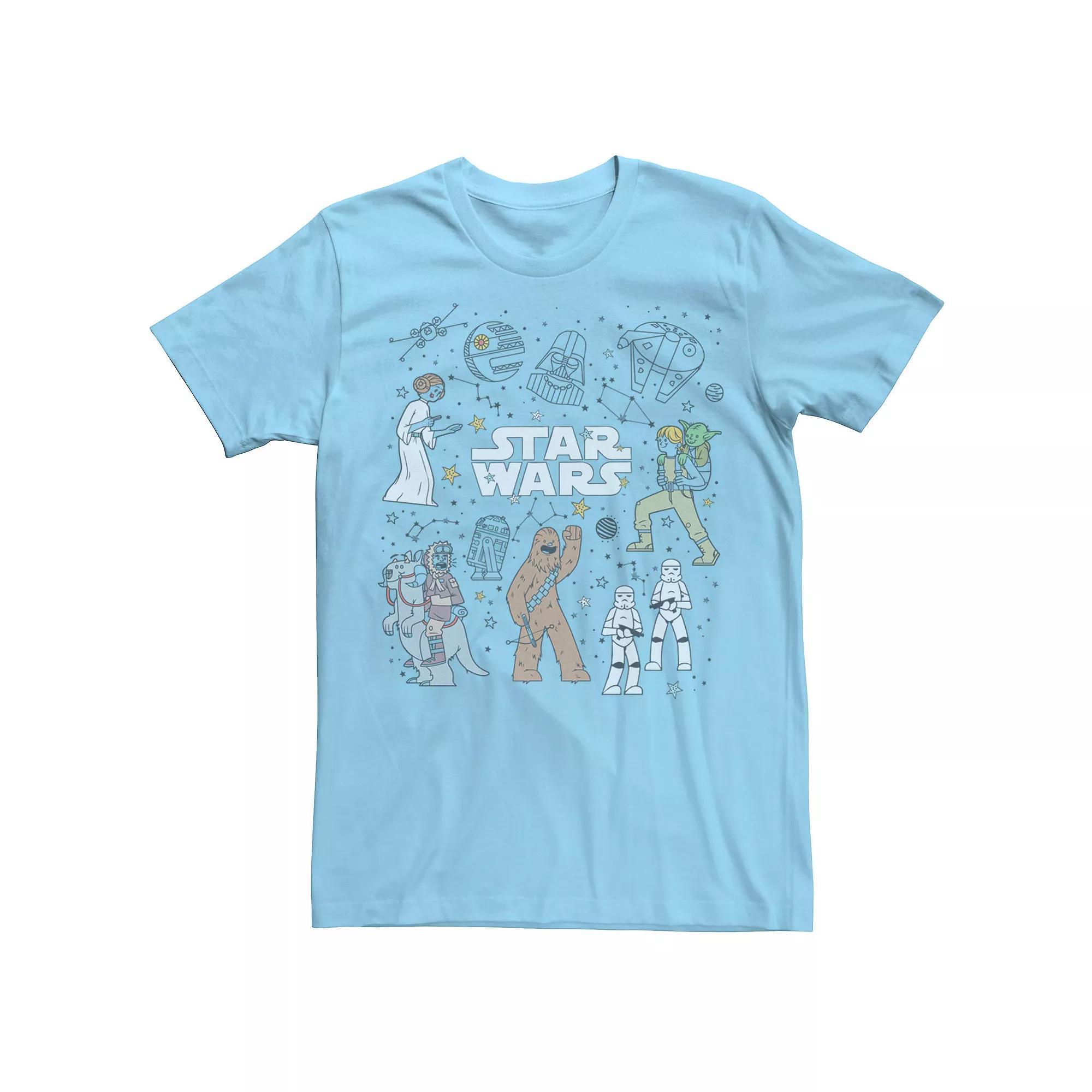 Men's Star Wars Group Shot Constellation Doodles Tee, Size: XXL, Light Blue Product Image