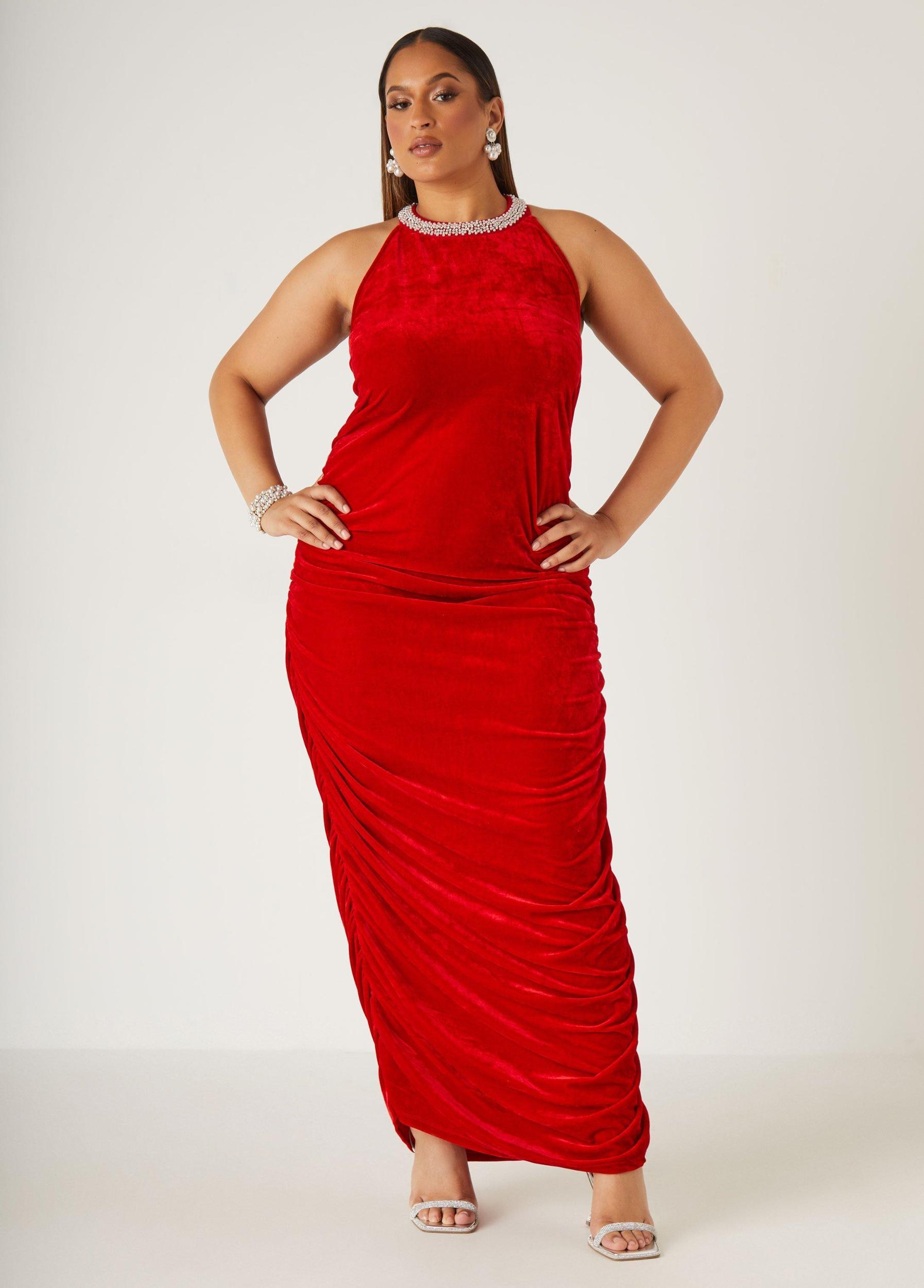 Plus Size Embellished Ruched Velvet Gown Ashley Stewart Product Image