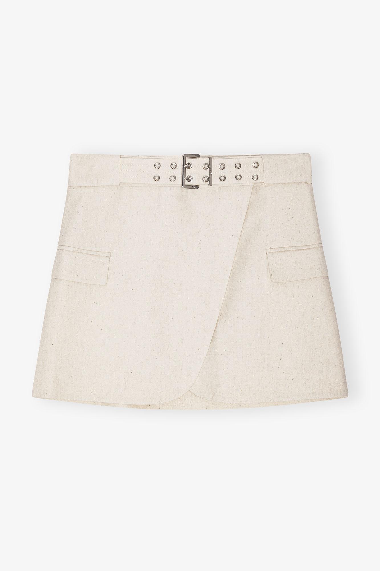 Ivory Cotton Melange Tailoring Mini Skirt Product Image
