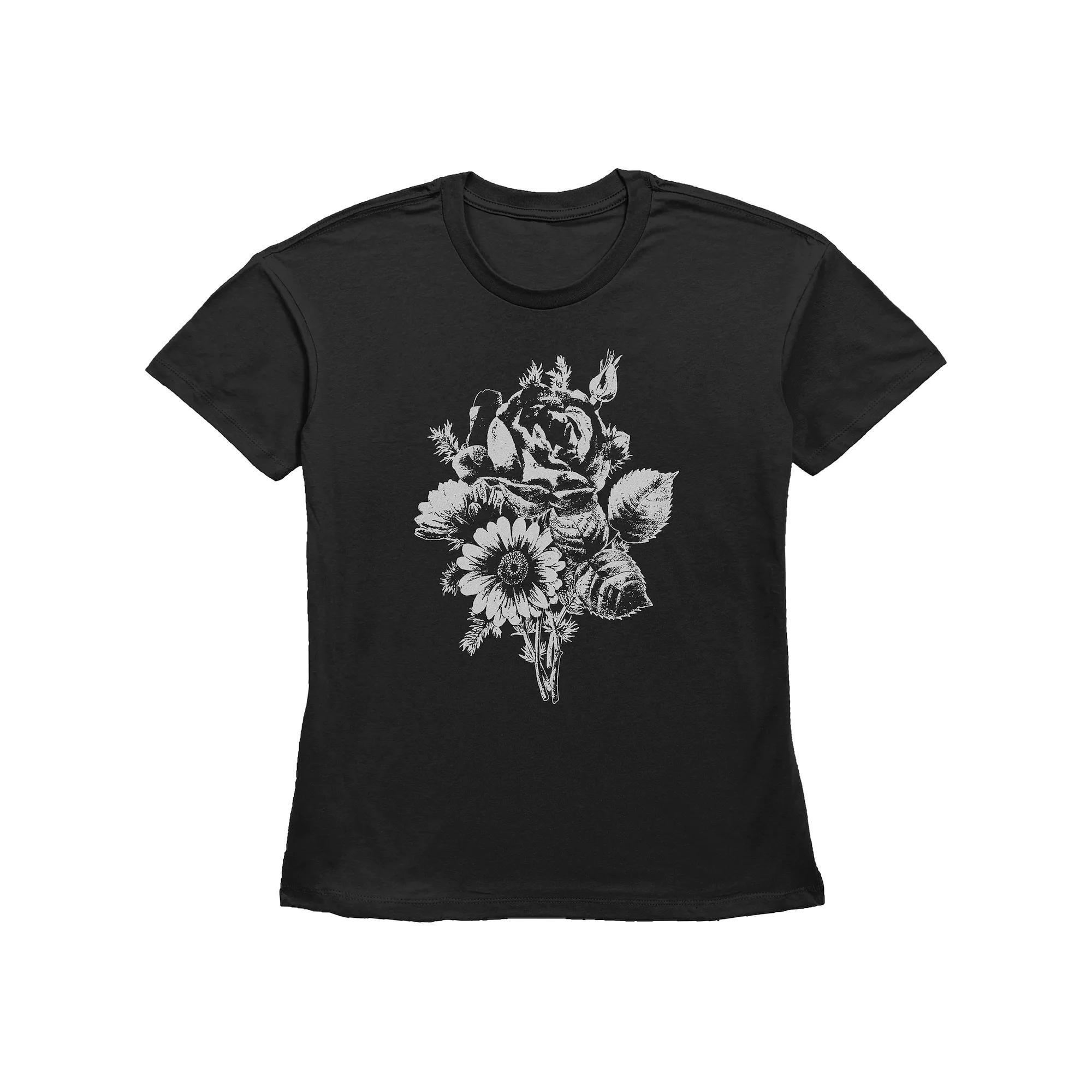 Women's Fifth Sun Black and White Flowers Bouquet Graphic Tee, Girl's, Size: Small Product Image