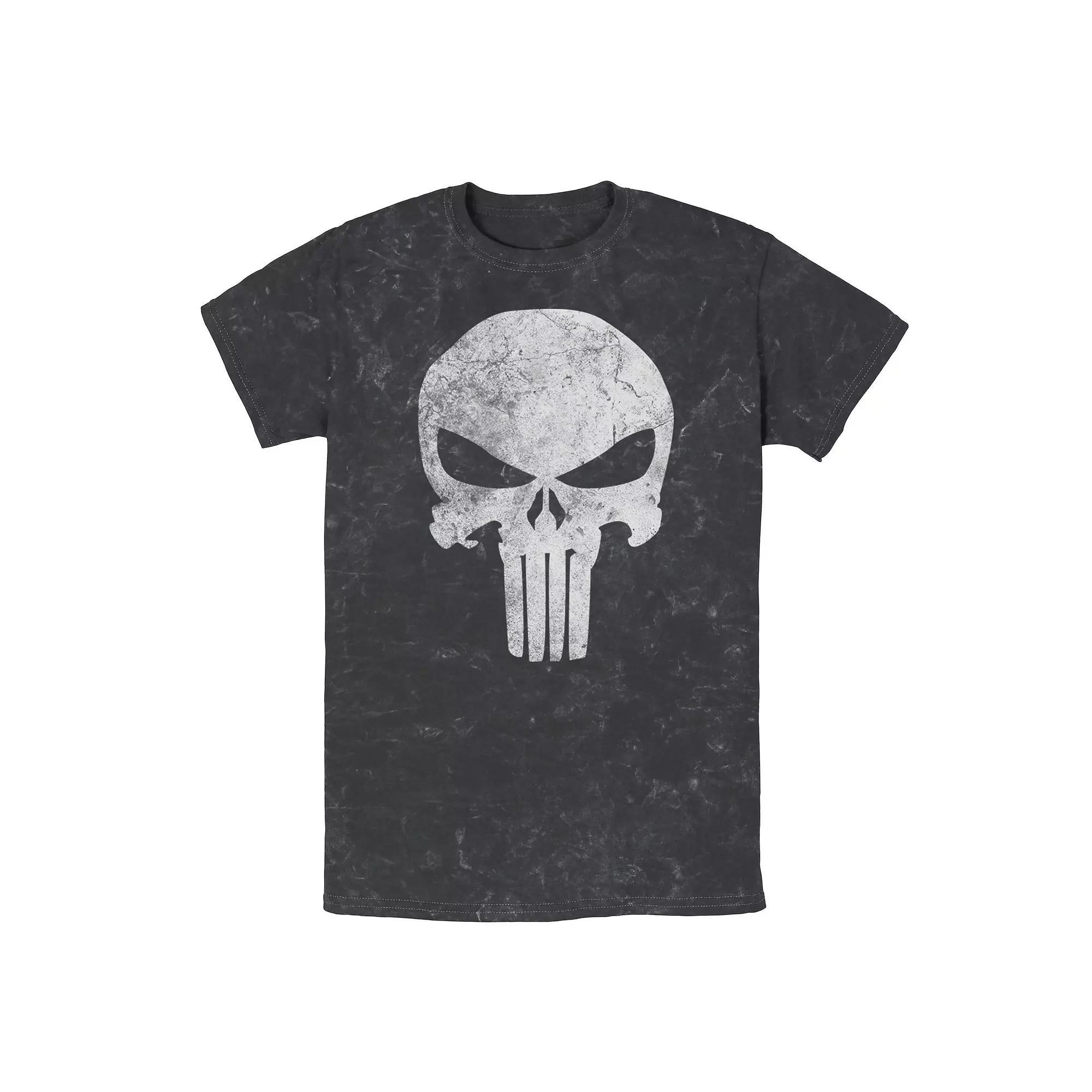 Men's Marvel Punisher Skull Symbol Distressed Wash Tee, Size: Medium, Black Grey Product Image