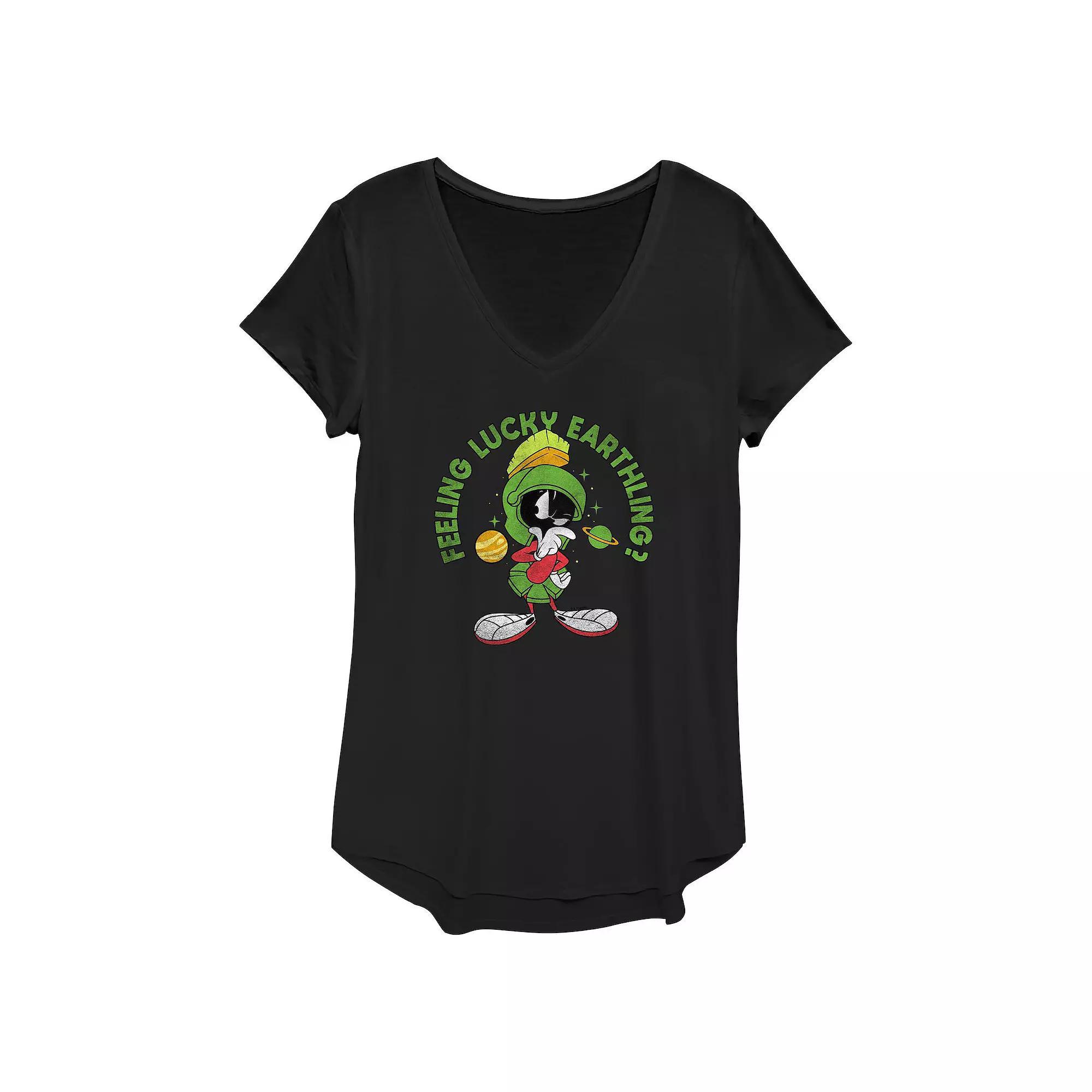 Women's Looney Tunes Marvin The Martian Feeling Lucky Earthlings Graphic Tee, Size: XS, Black Product Image