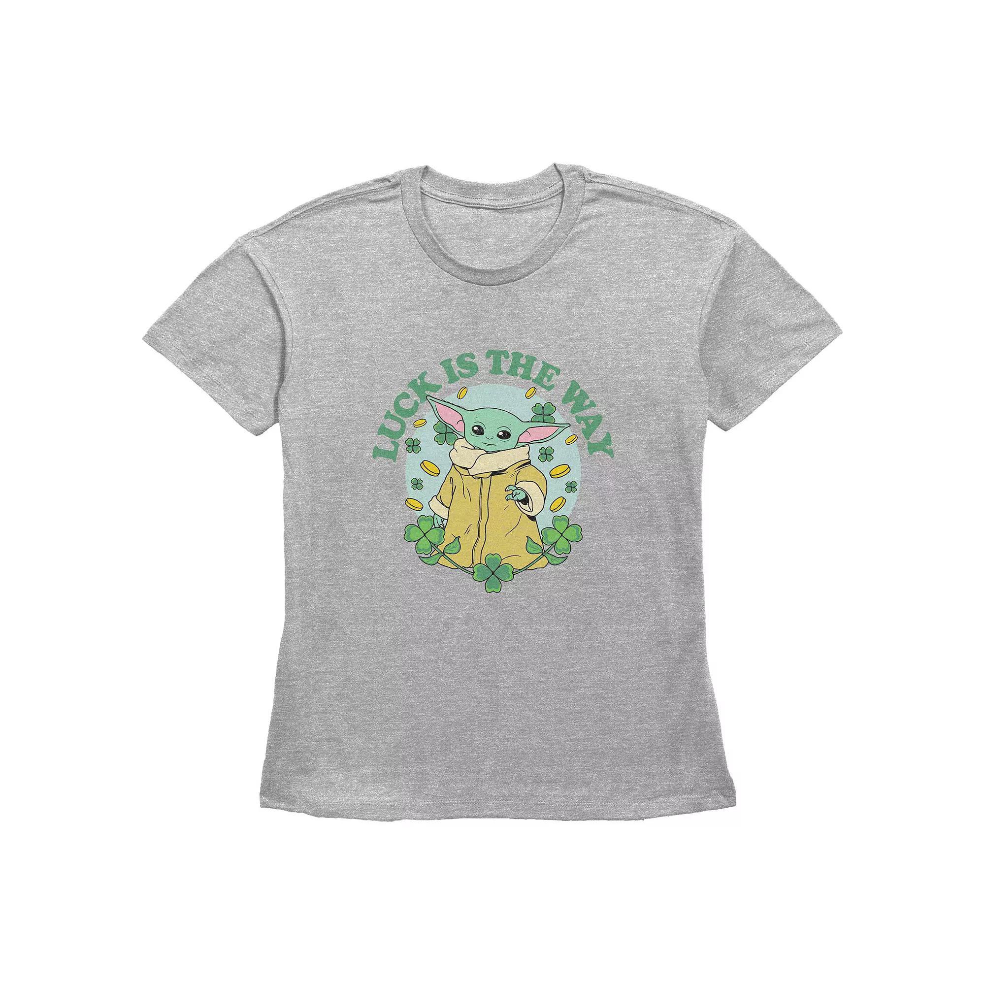 Women's Star Wars The Mandalorian The Child Luck Is The Way Graphic Tee, Size: Large, Grey Gray Product Image