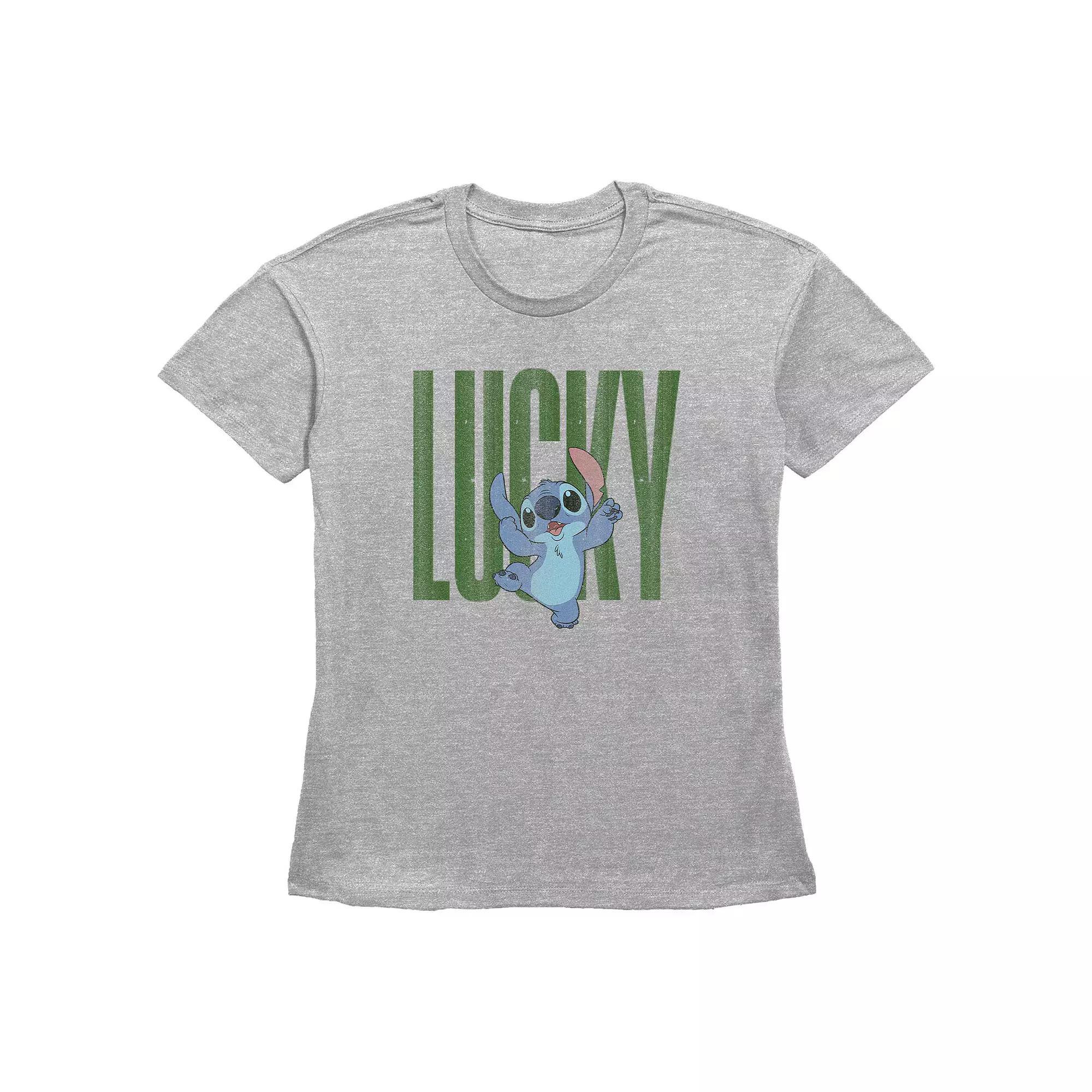 Disney's Lilo & Stitch Lucky Stitch Women's Graphic Tee, Size: Large, Grey Gray Product Image