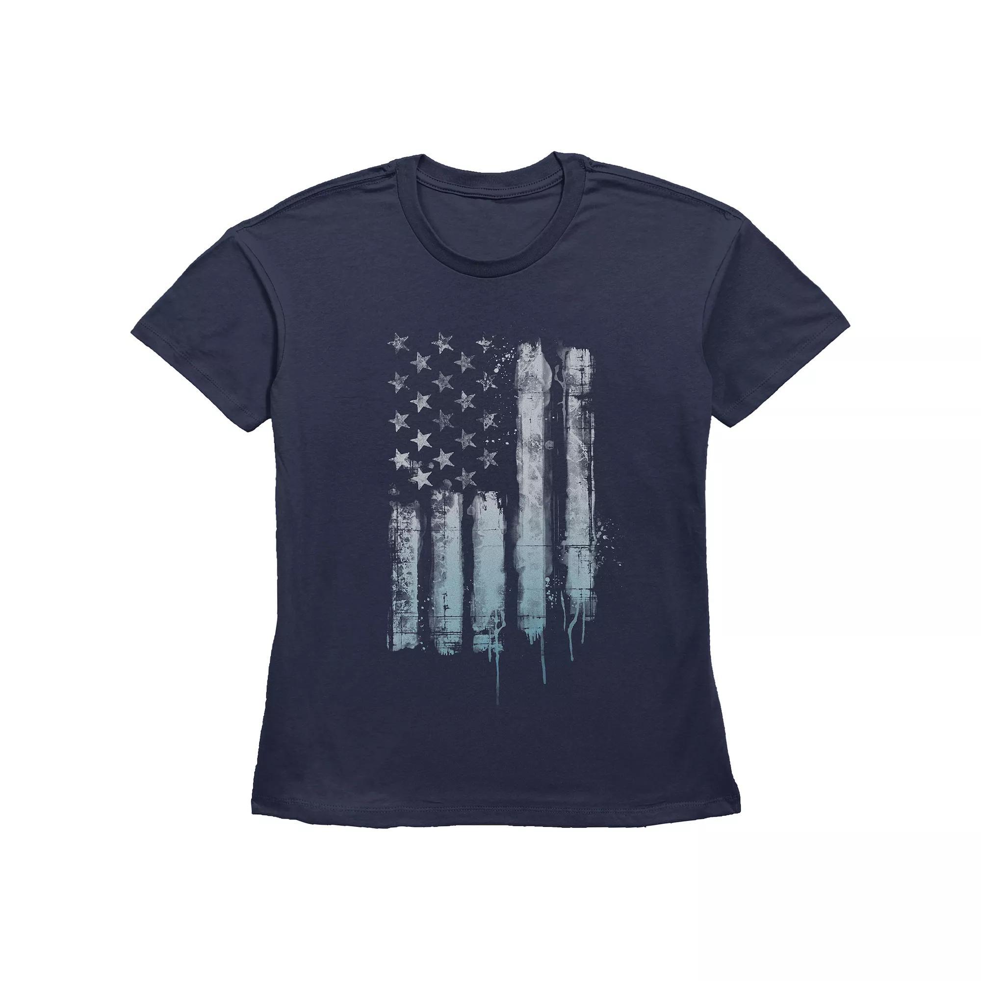 Women's Fifth Sun Rustic American Flag Paint Drip Short Sleeve Graphic Tee, Girl's, Size: Medium, Blue Product Image