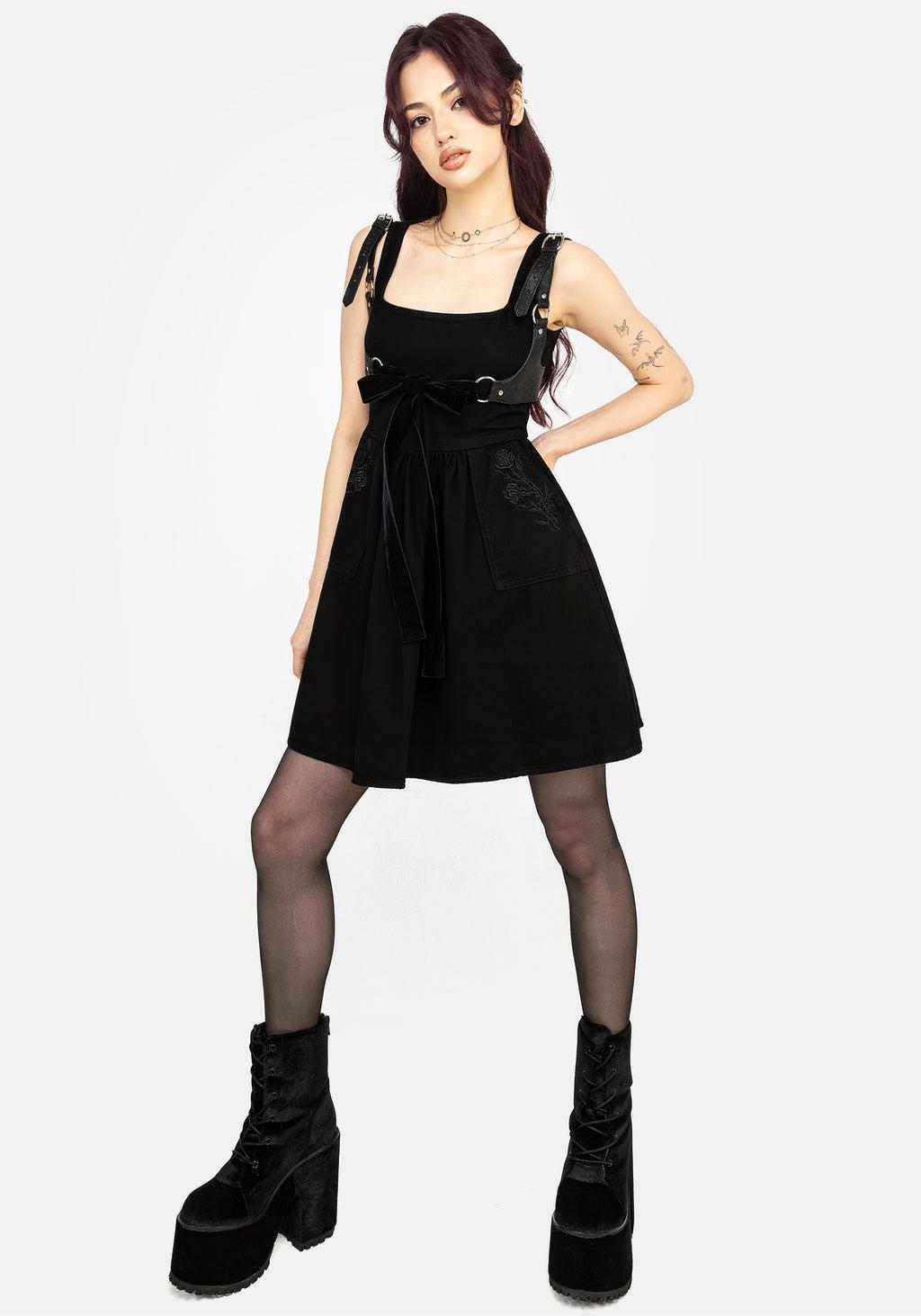 Deadhead Rose Embroidered Denim Mini Smock Dress Product Image