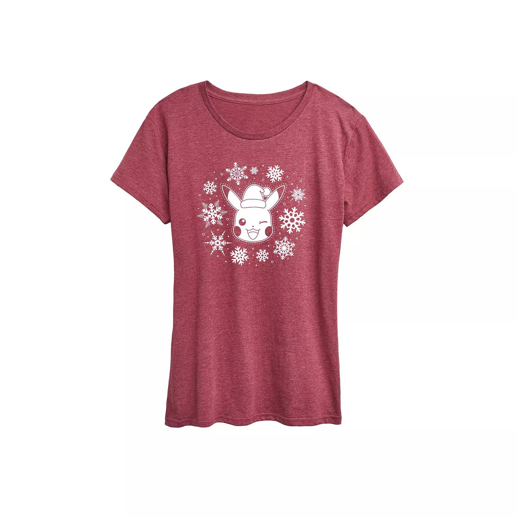 Womens Pokemon Pikachu Snowflakes Tee Grey Wine Product Image