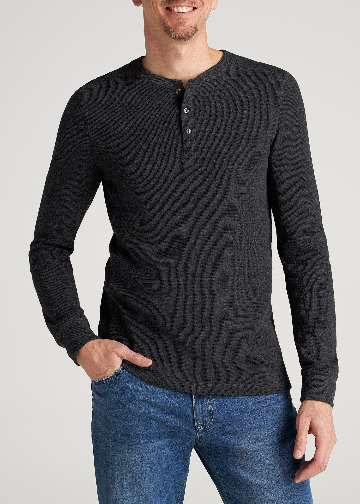 LJ&S Men's Tall Heavy Waffle Henley in Coal Mix Product Image