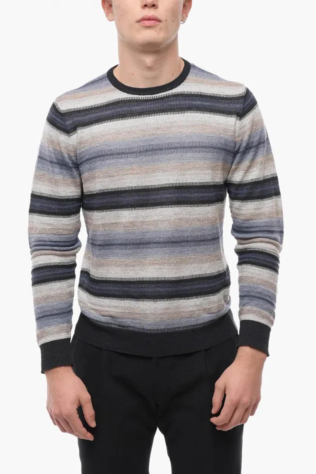 CORNELIANI Pure Knitwear Crew Neck Canton Linen Blend Sweater In Multi Product Image