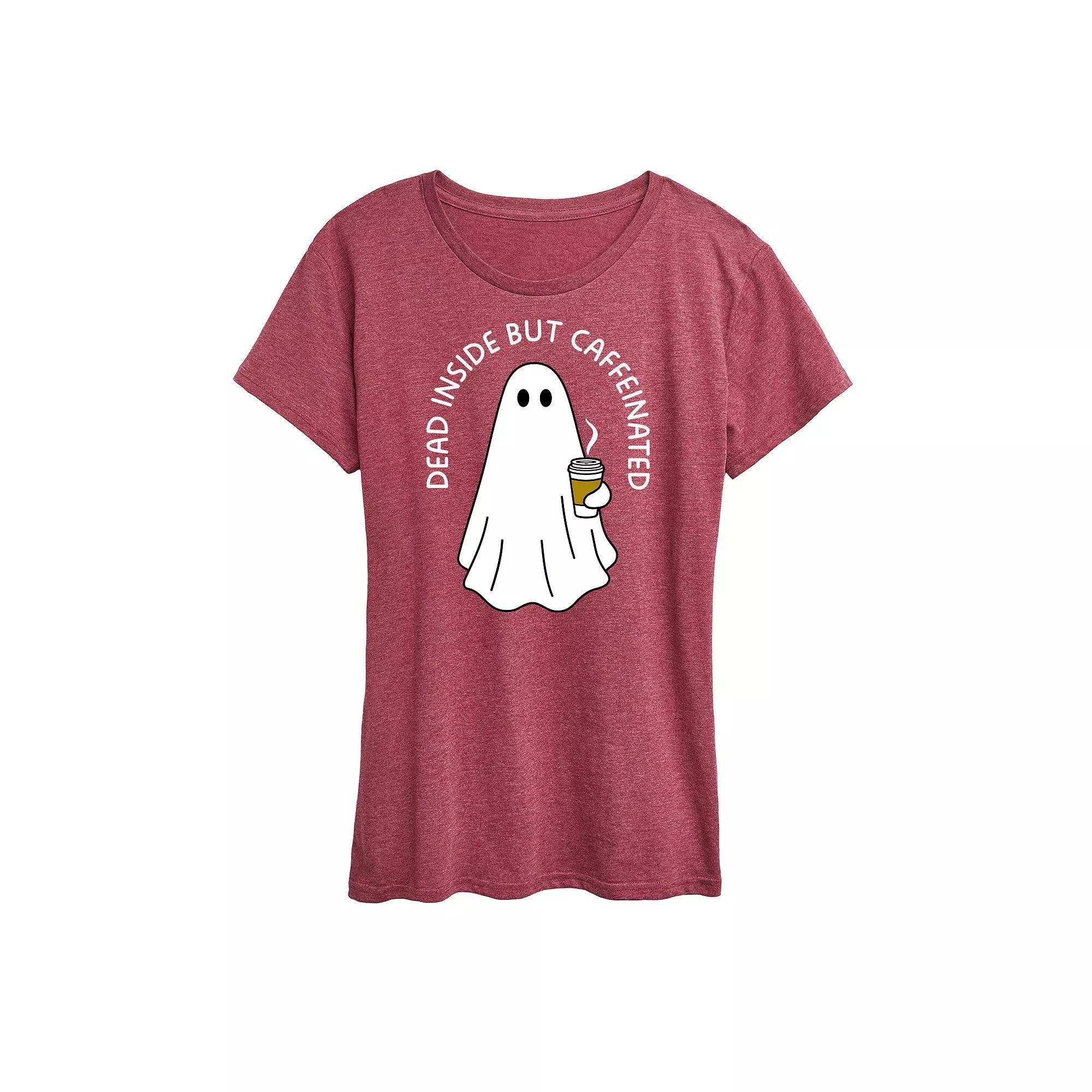 Womens Dead Inside Caffeinated Ghost Graphic Tee Grey Wine Product Image
