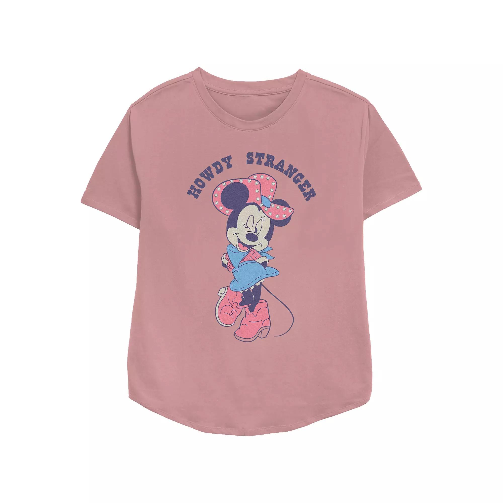 Disney's Minnie Mouse Women's Howdy Stranger Cowgirl Relaxed Fit Graphic Tee, Girl's, Size: Medium, Pink Product Image