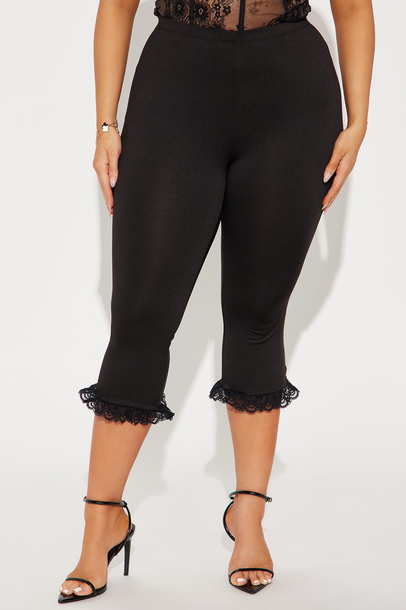 Roma Ruffle Trim Capri Legging - Black Product Image