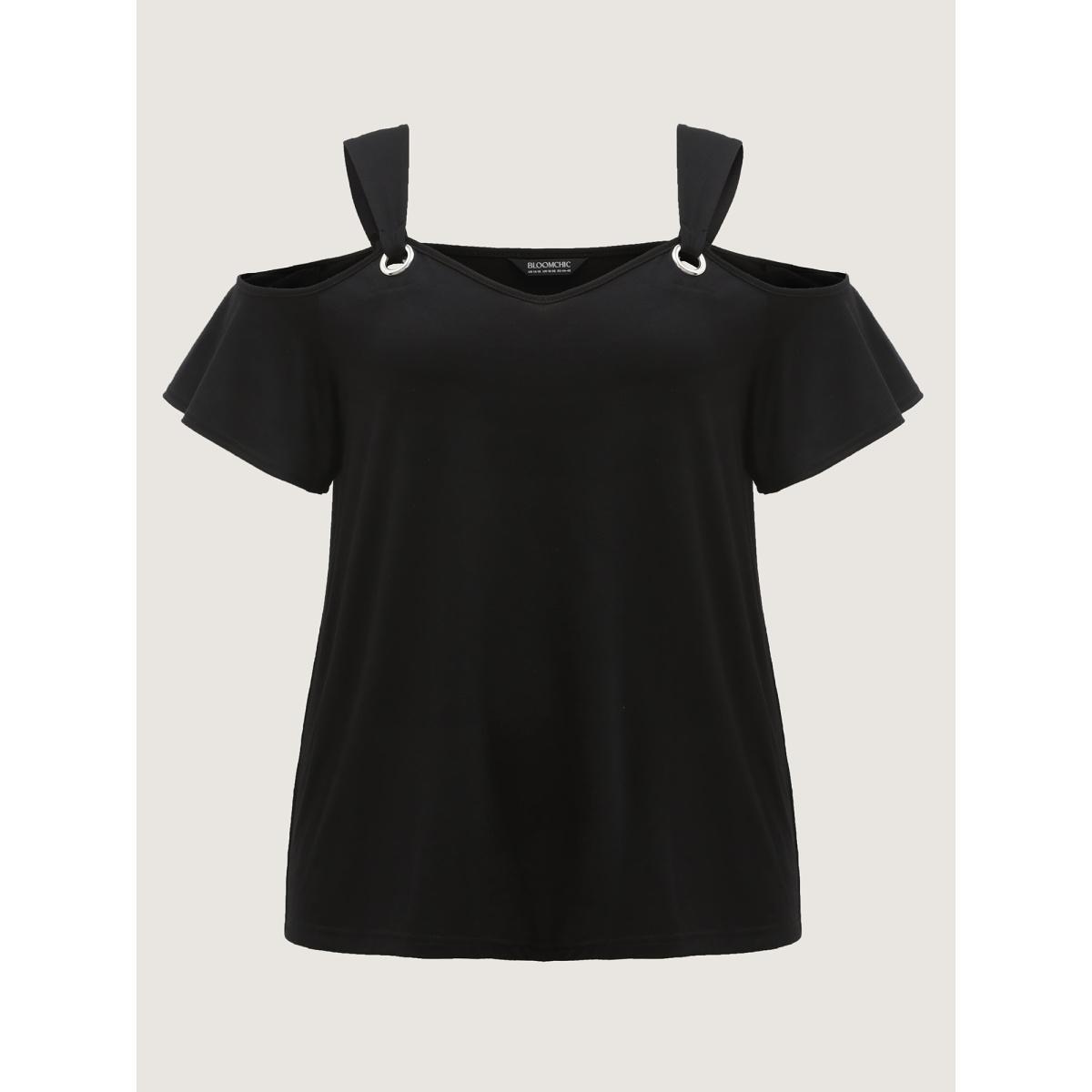 Plus Size Off-Shoulder Loop Detail T-Shirt Black Women Non Heart neckline Everyday-Elegant T-shirts BloomChic 28/5X Product Image
