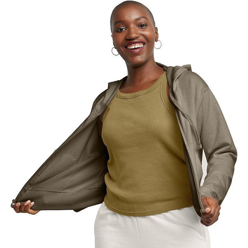 Women's Hanes® Originals Full-Zip French Terry Hoodie, Size: Medium, Black 50r Pe Grey Product Image