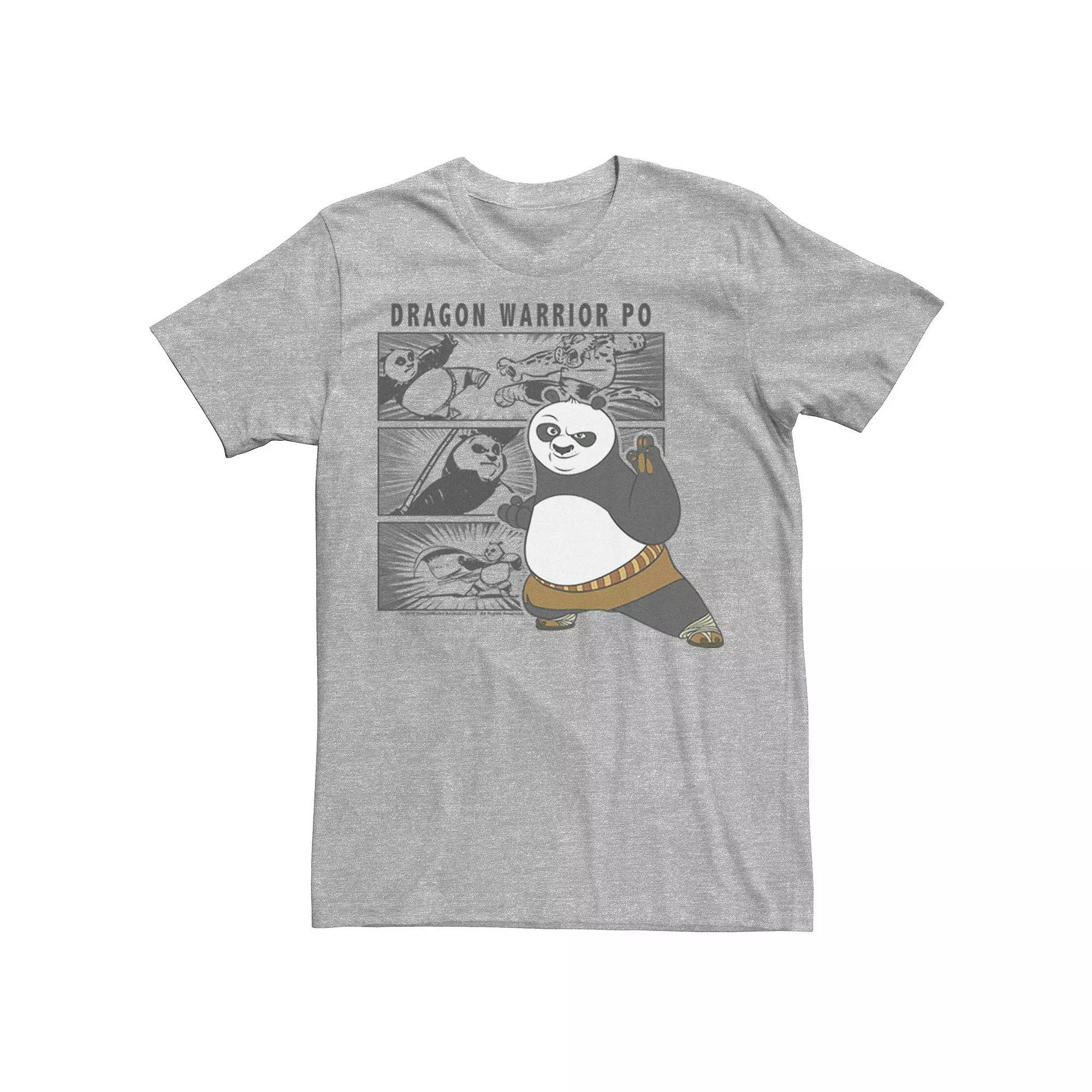 Men's Kung Fu Panda Dragon Warrior Po Comic Panel Portrait Tee, Size: Medium, Athletic Grey Product Image