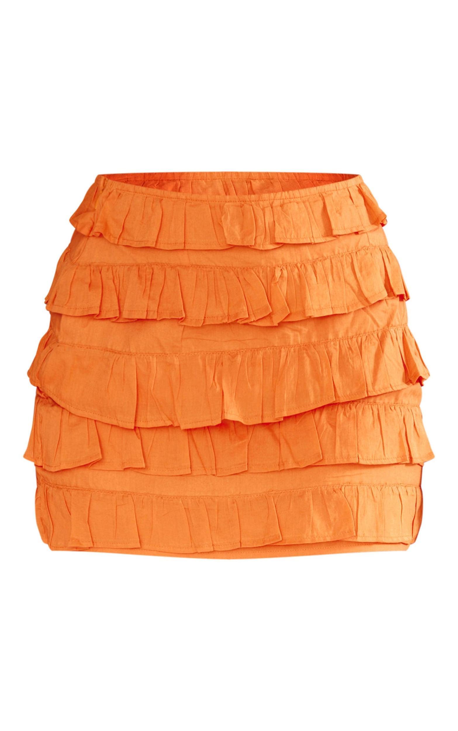 Bright Orange Cotton Poplin Multi Tiered Mini Skirt Product Image