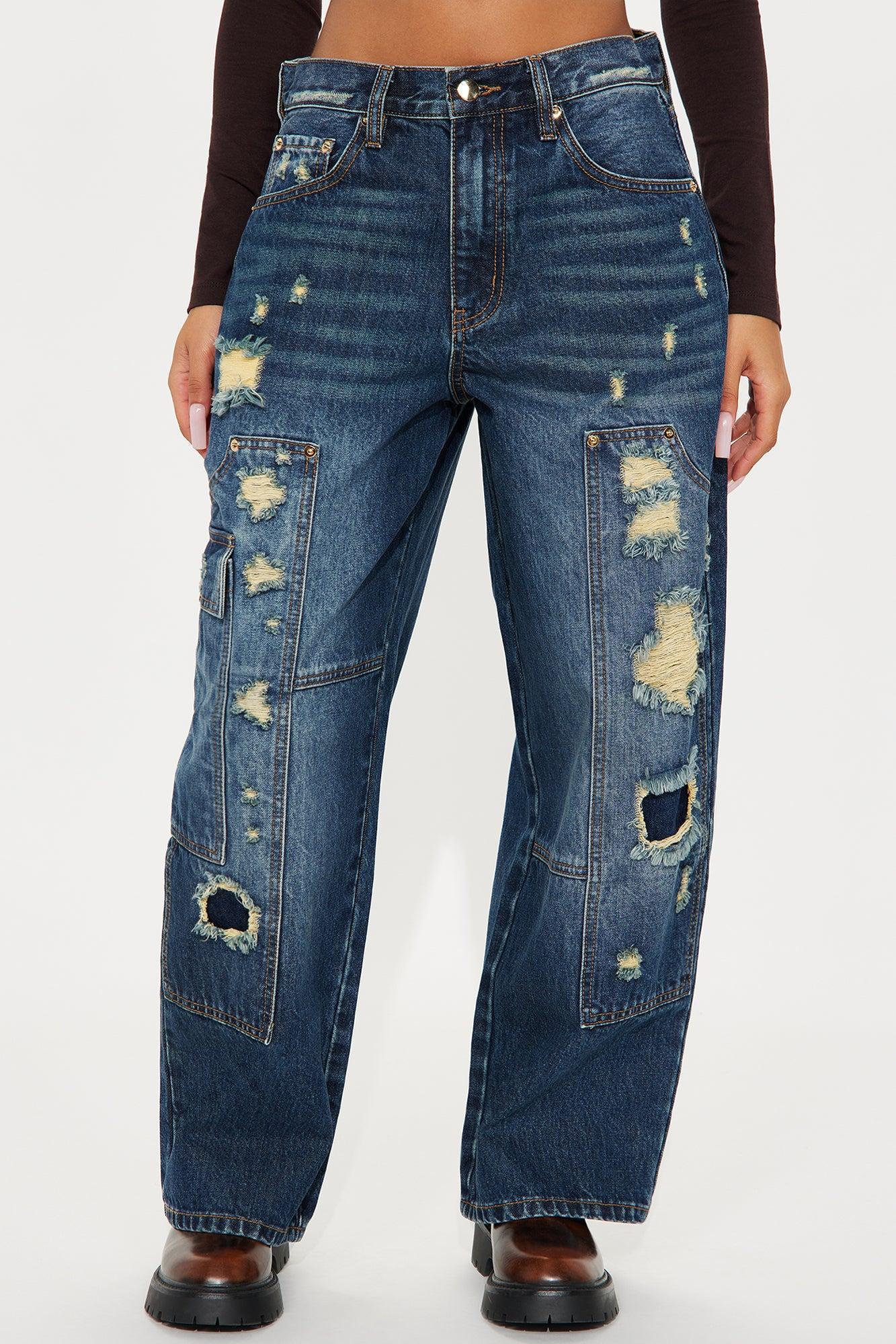 Gold Rush Loose Cargo Jeans - Dark Wash Female Product Image