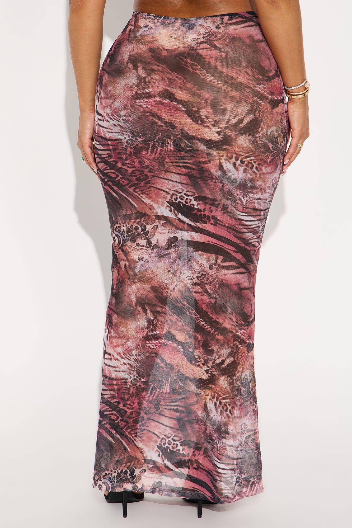 Layla Sheer Animal Print Mesh Maxi Skirt - Brown/combo Product Image
