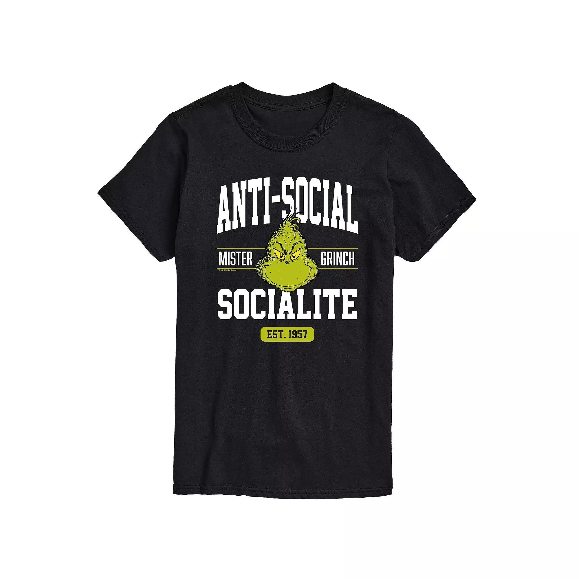 Big & Tall Dr. Seuss Grinch Anti Social Socialite Graphic Tee, Mens Product Image