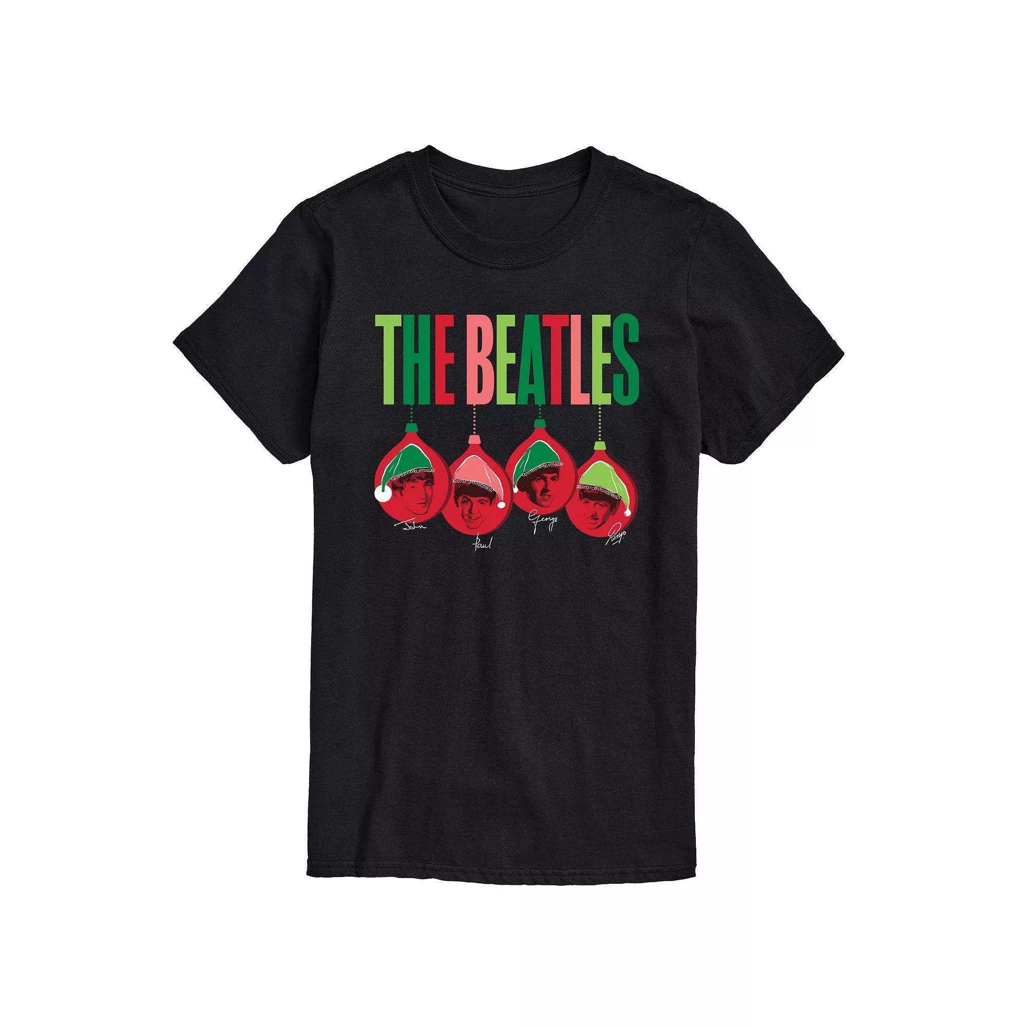 Men's The Beatles Santa Hats Ornaments Graphic Tee, Size: XS, Black Product Image