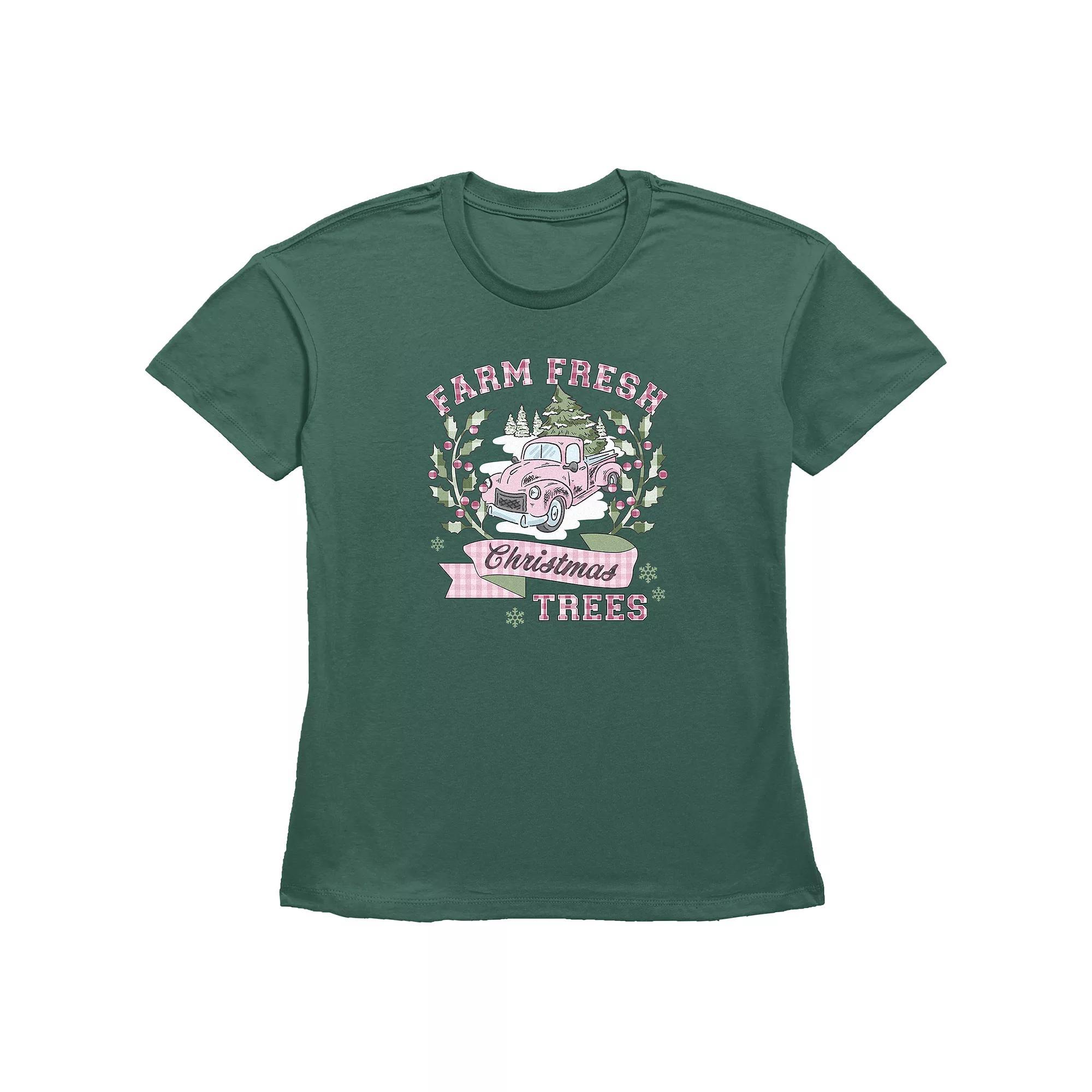 Women's Farm Fresh Christmas Trees Graphic Tee, Size: Small, Green Product Image
