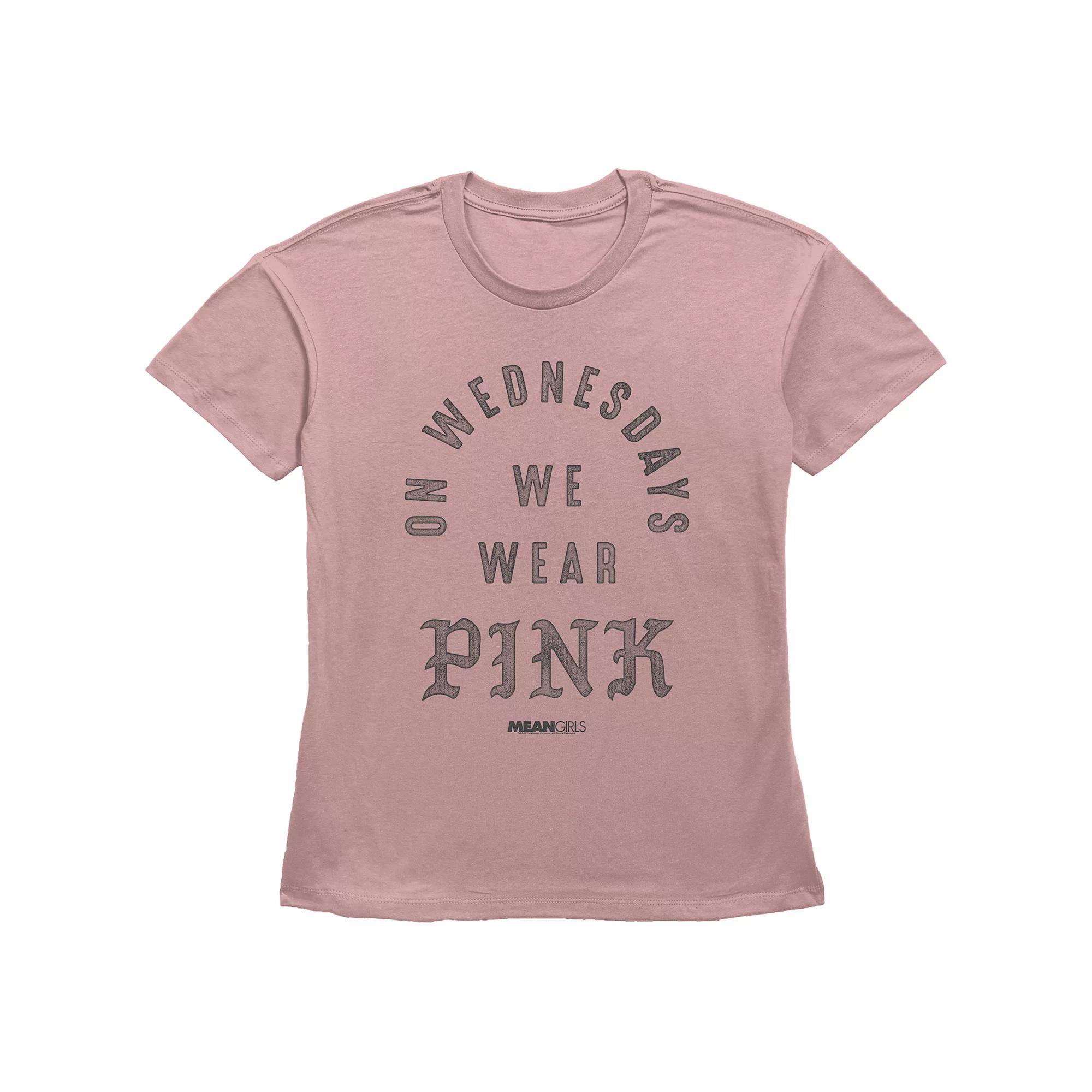 Women's Mean Girls On Wednesdays We Wear Pink Basic Fit Graphic Tee, Girl's, Size: Small, Desert Pink Product Image