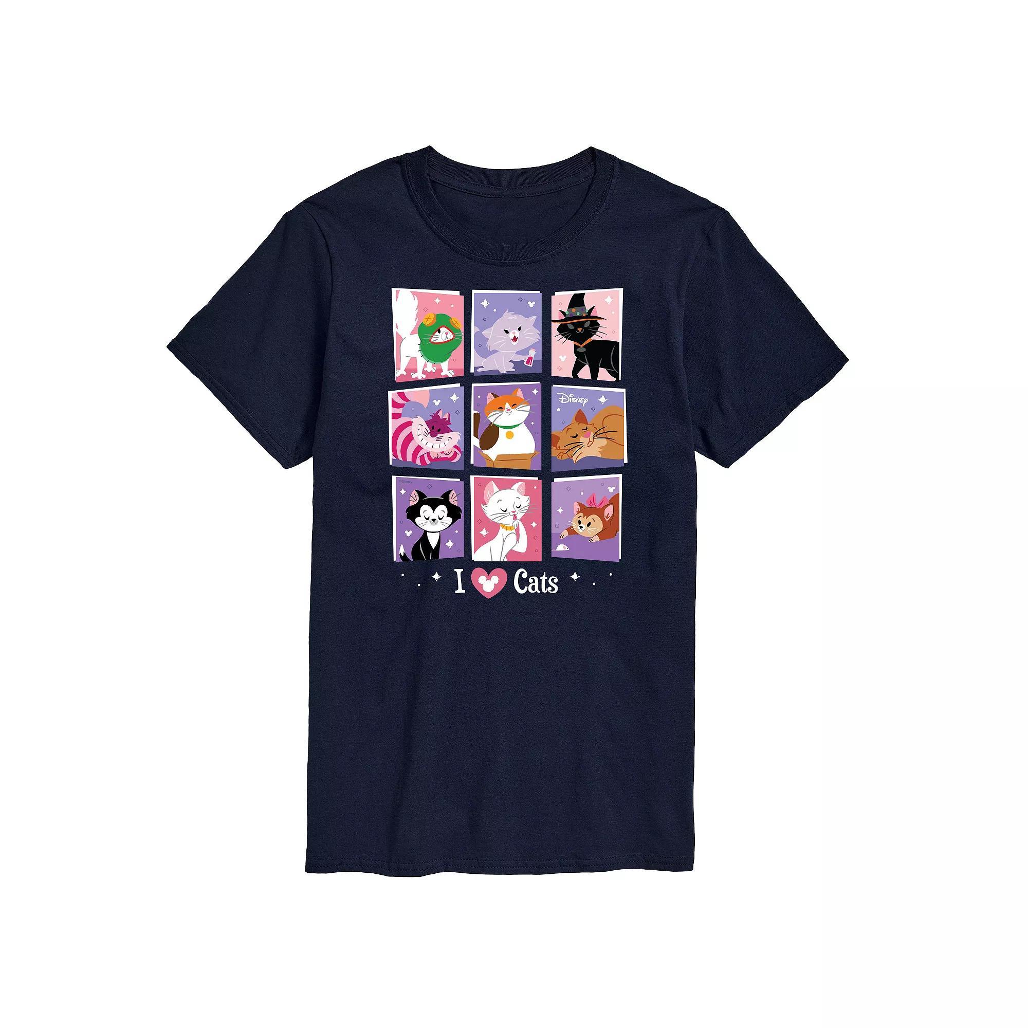 Disney's Men's Grid Of Assorted Cats Graphic Tee, Size: XS, Blue Product Image
