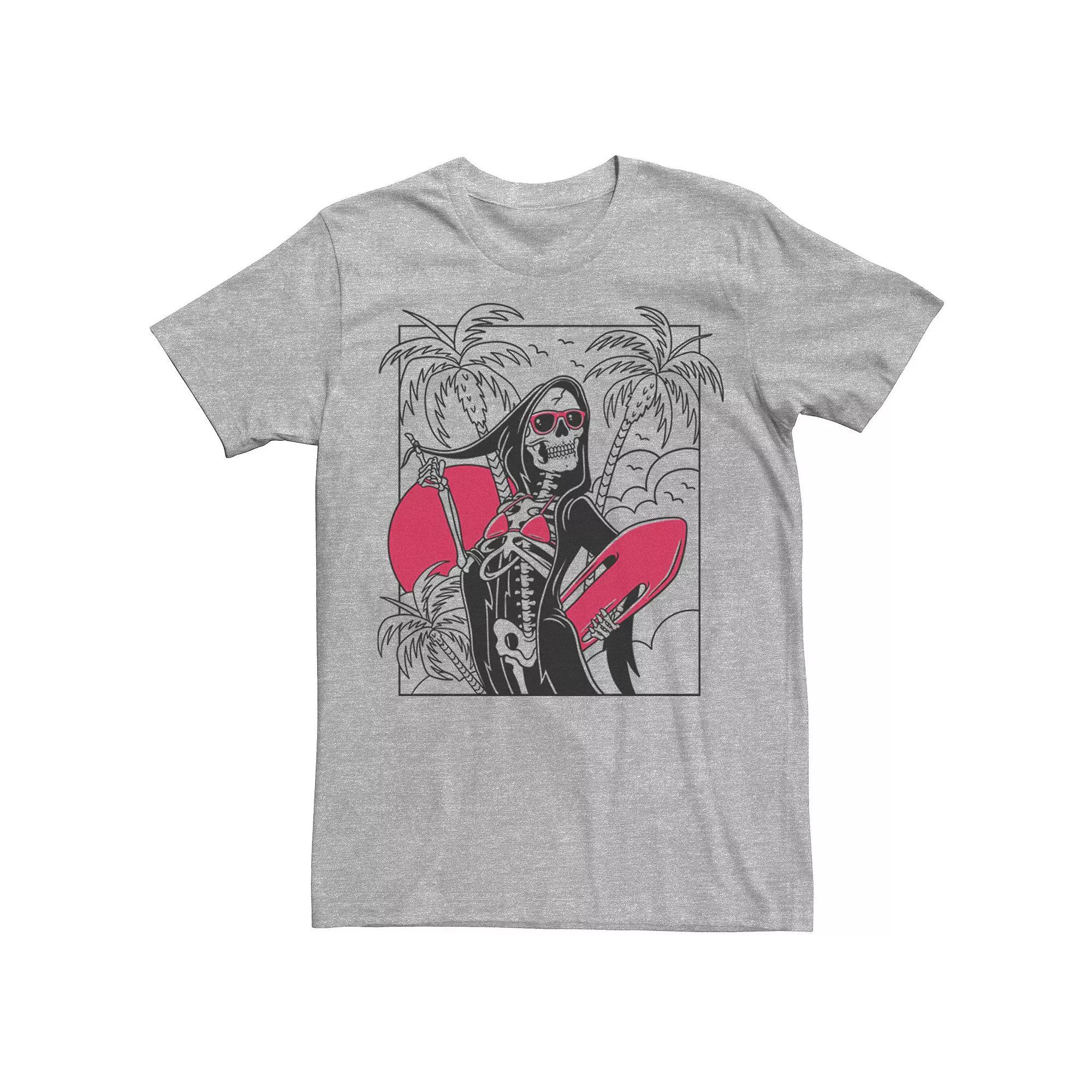 Men's Grim Reaper Surfs Up Portrait Graphic Tee, Size: Medium, Athletic Grey Product Image