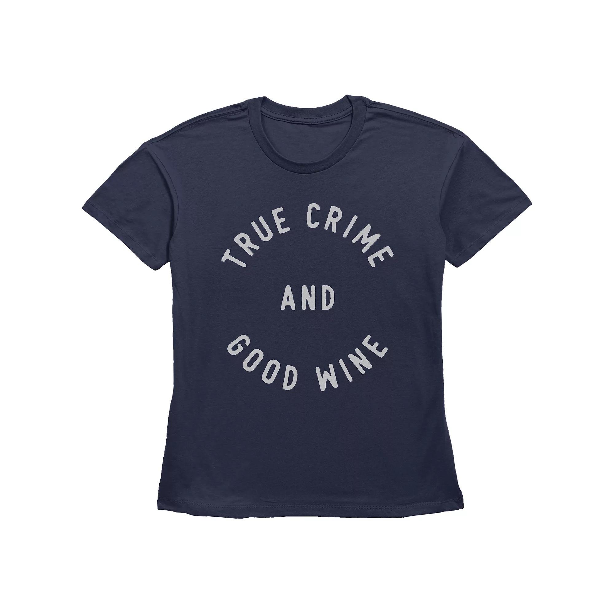 Women's Fifth Sun "True Crime and Good Wine" Circle Badge Graphic Tee, Girl's, Size: Small, Blue Product Image