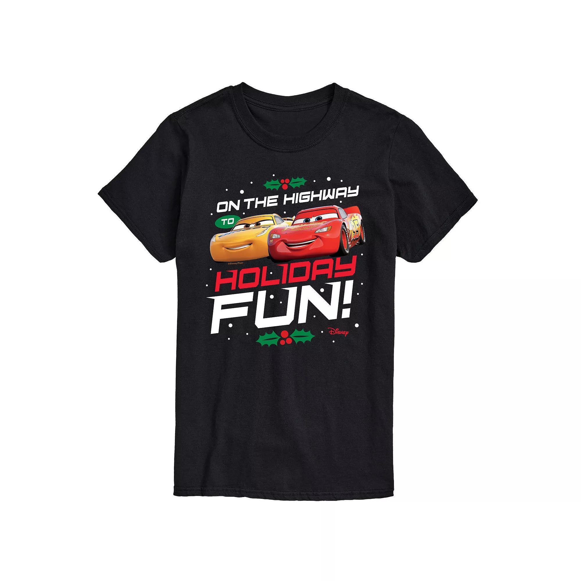 Disneys Cars Mens Highway To Holiday Fun Graphic Tee Blue Product Image