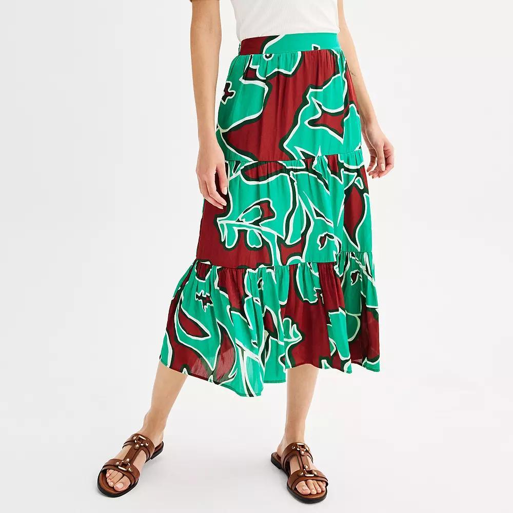 Women's Nine West Tiered Midi Skirt, Size: XS, Blue Oleander Product Image