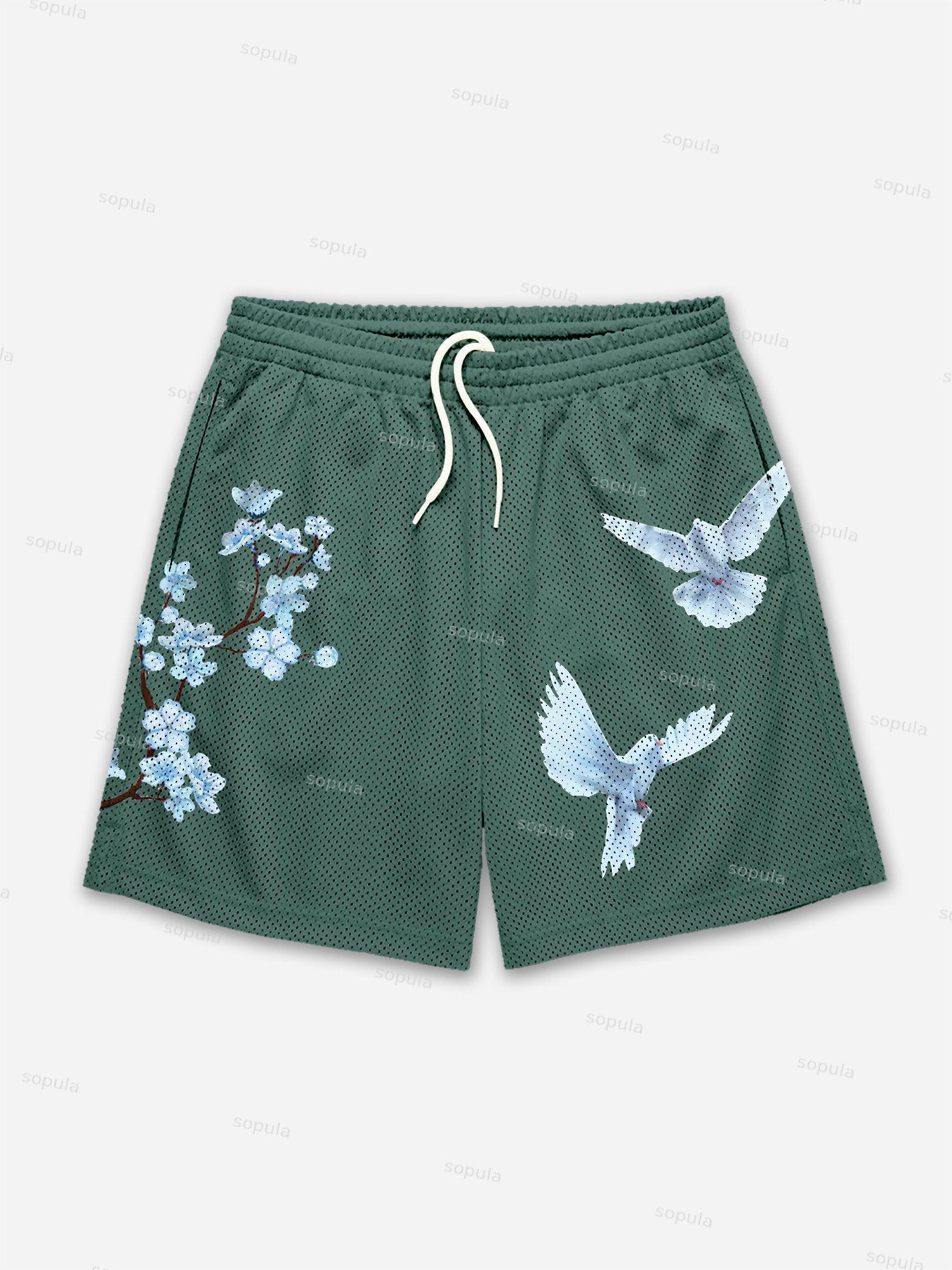 Sopula Cherry Blossom Dove Print Graphic Men's Mesh Shorts Product Image