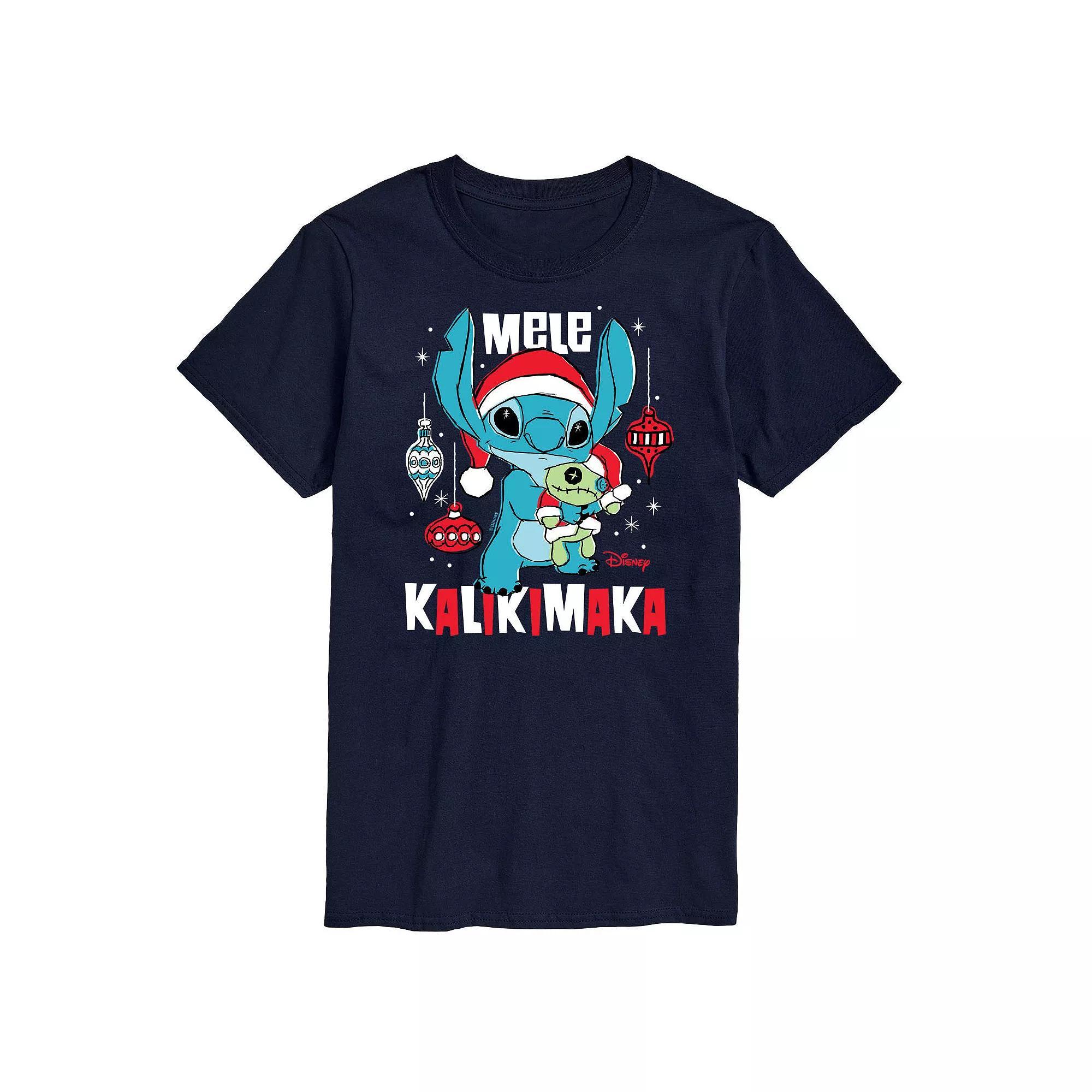 Disneys Lilo & Stitch Mens Mele Kalikmaka Graphic Tee Blue Product Image