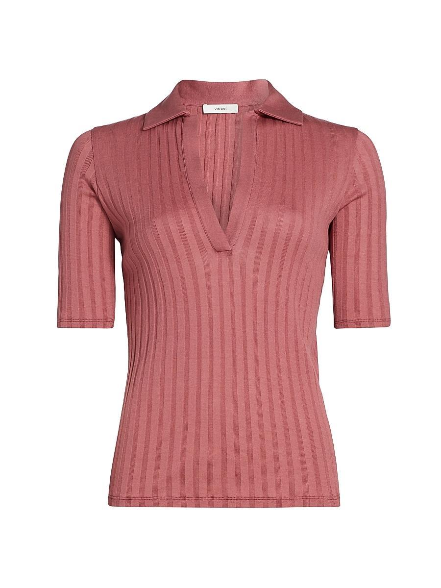 Womens Stretch Rib-Knit Polo Shirt Product Image