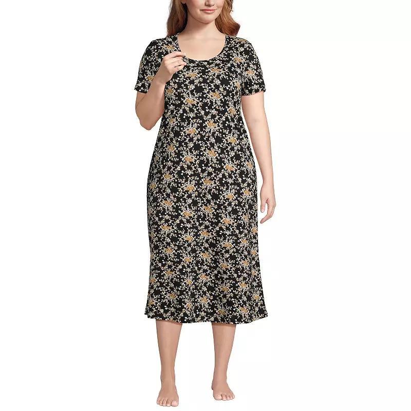 Plus Size Lands End Short Sleeve Midcalf Nightgown, Womens Deep Blue Product Image