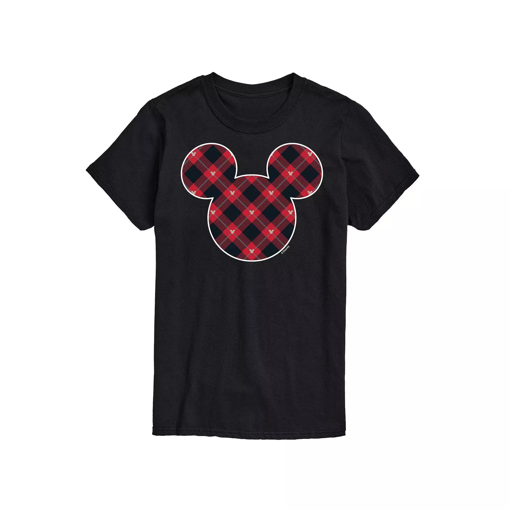 Disney's Mickey Mouse Men's Silhouette Plaid Fill Graphic Tee, Size: Small, Black Product Image