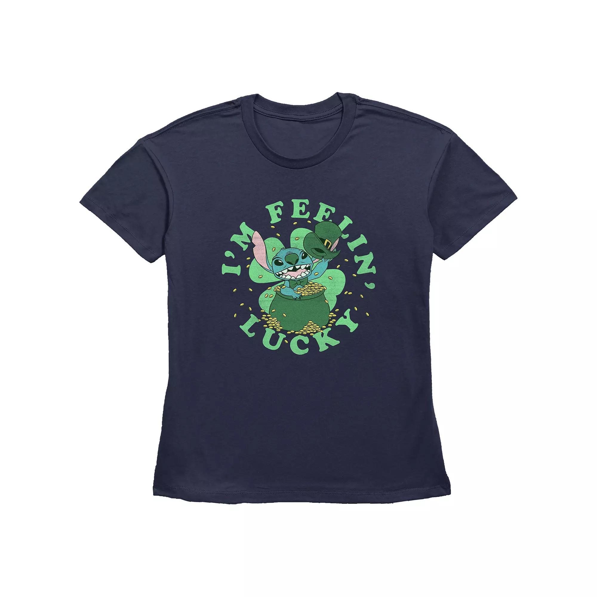 Disney's Lilo & Stitch I'm Feeling Lucky Stitch Women's Graphic Tee, Girl's, Size: XS, Blue Product Image