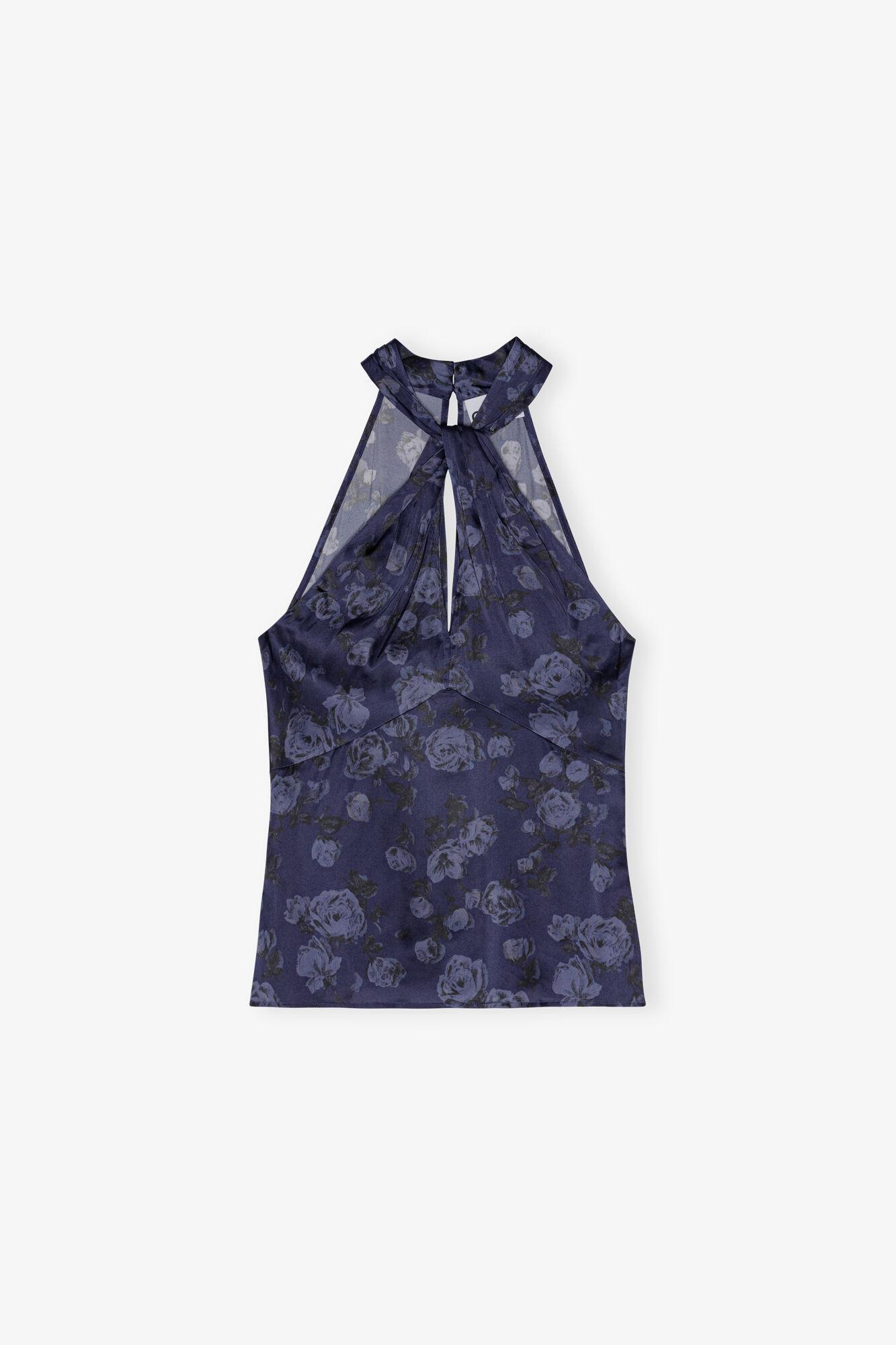 Dark Blue Floral Printed Top Product Image