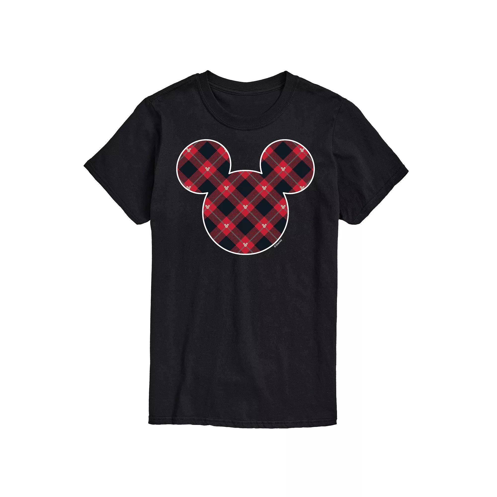 Disney's Mickey Mouse Men's Silhouette Plaid Fill Graphic Tee, Size: Small, Black Product Image
