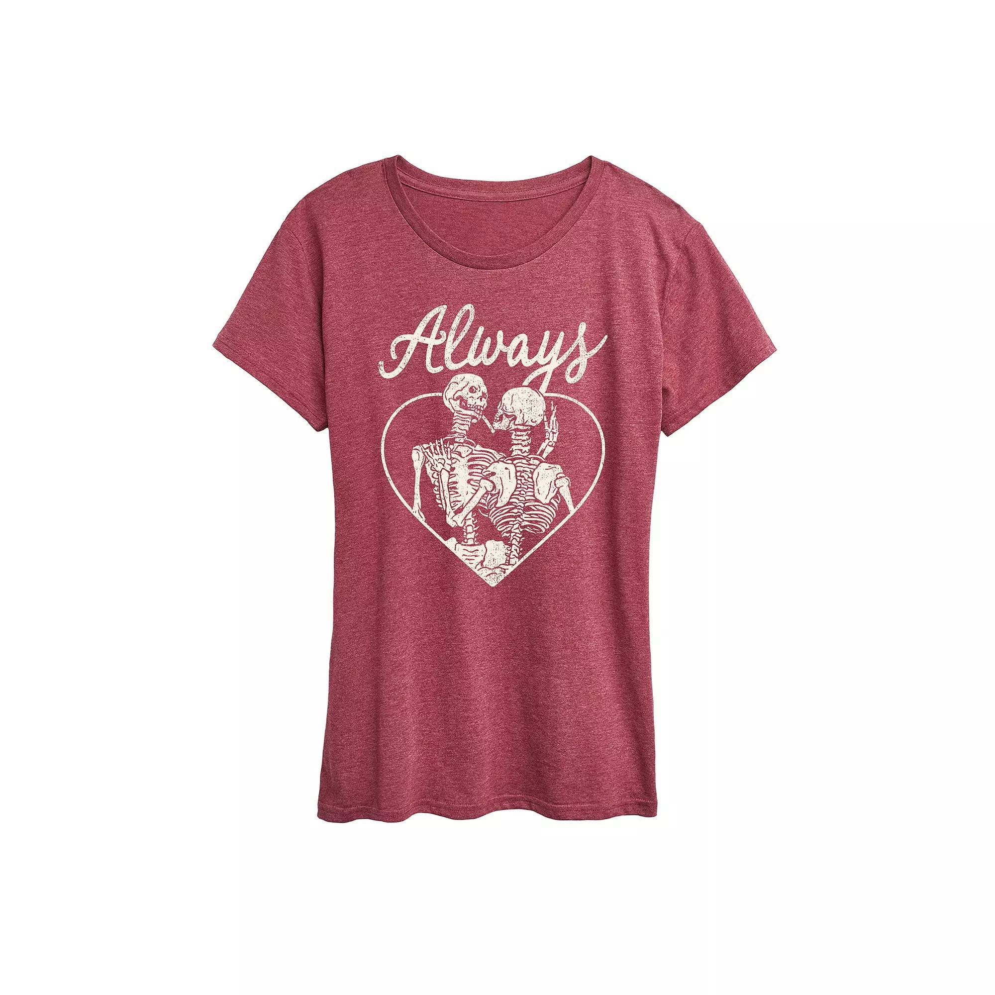 Womens Always Skeletons Graphic Tee Grey Dark Red Product Image