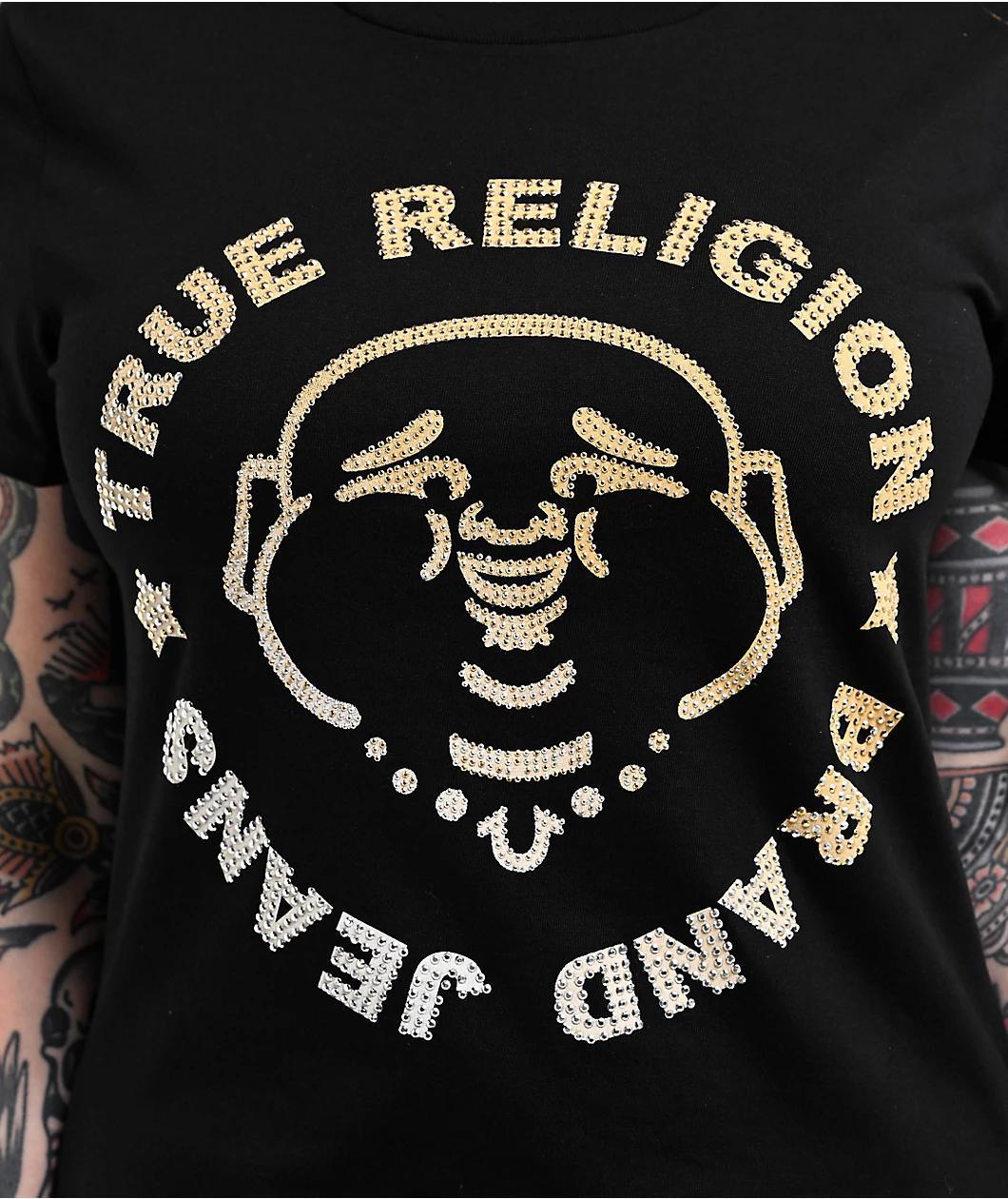 True Religion Ombre Crystal Buddha Black T-Shirt Product Image