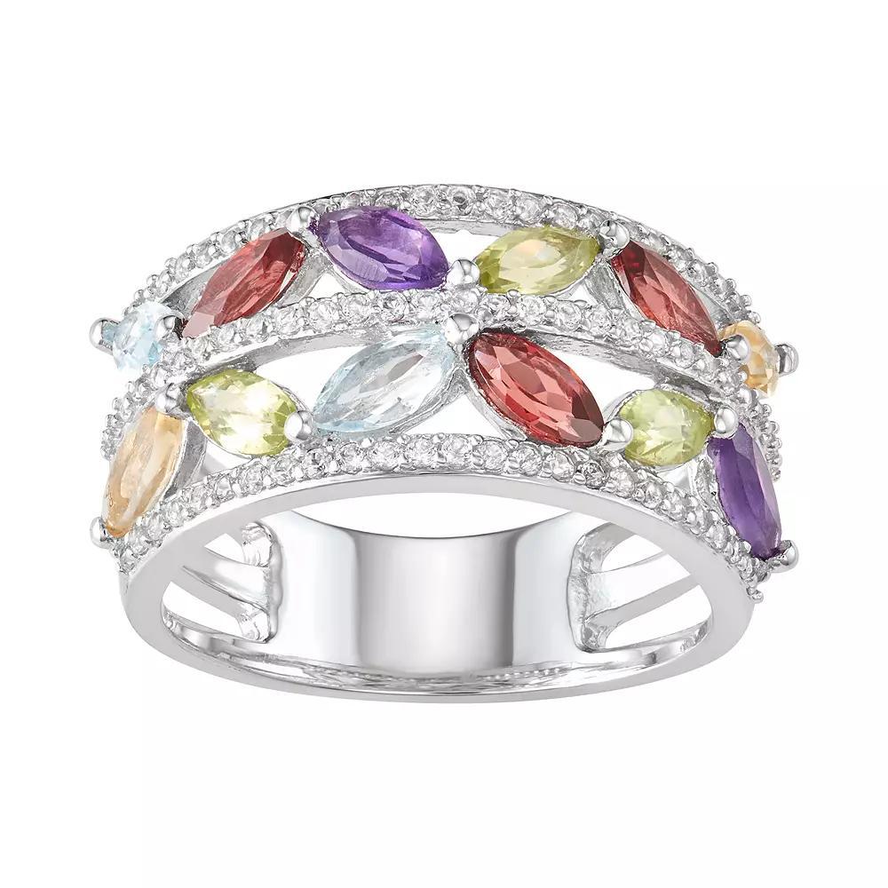 Sterling Silver Gemstone & Lab-Created White Sapphire Double-Row Ring, Women's, Size: 7, Silver Tone Product Image