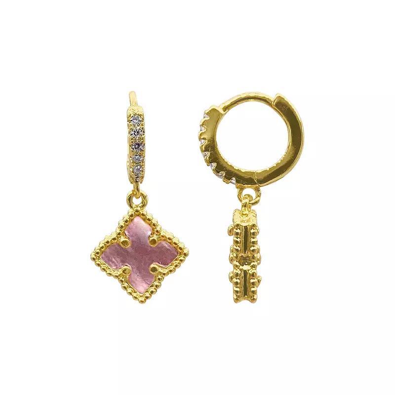 Adornia 14k Gold Plated Mother Of Pearl Floral Dangle Hoop Earrings, Womens, Rose Gold Tone Product Image