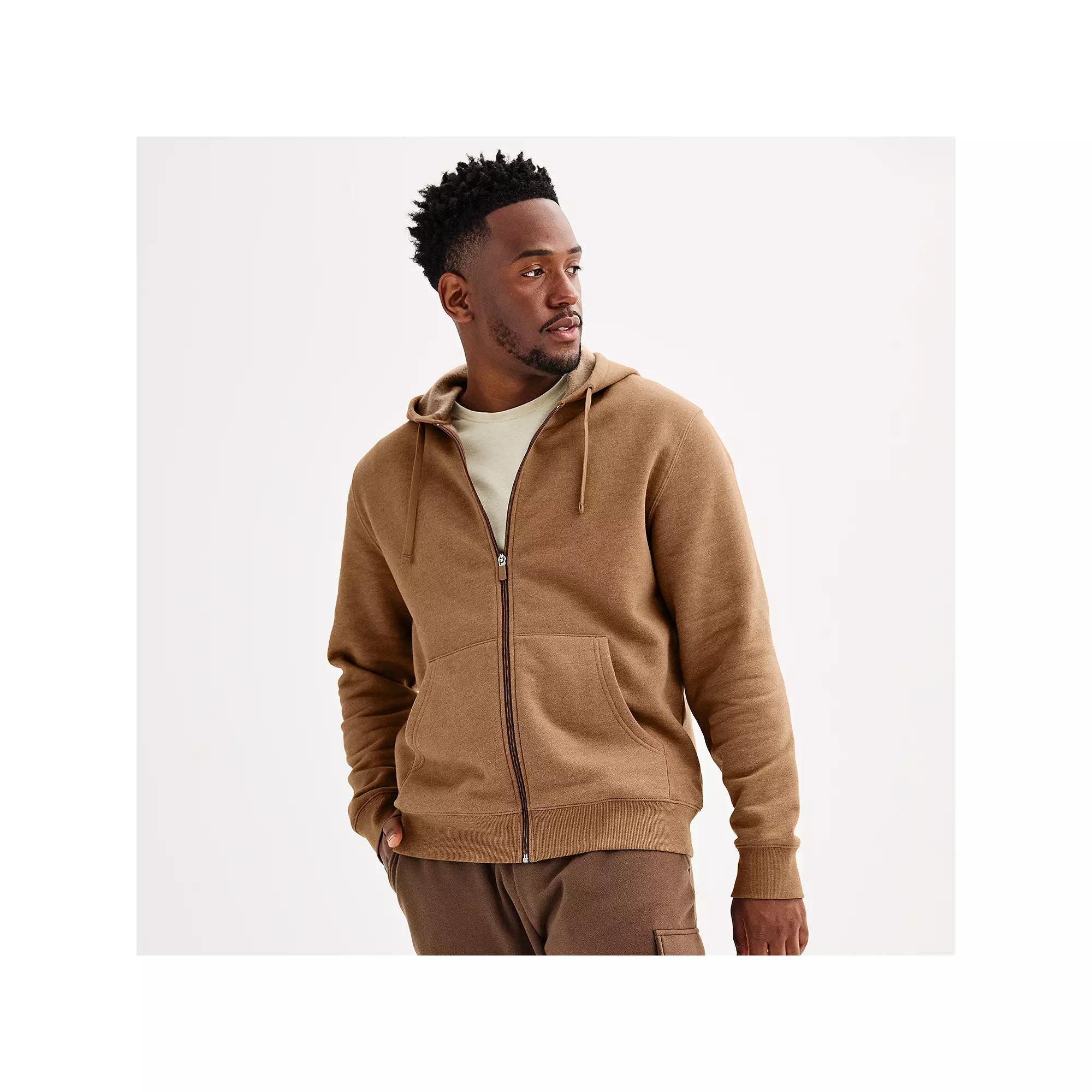 Men's Tek Gear® Ultra Soft Fleece Zip Front Hoodie, Size: Small, Rocky Brown Product Image