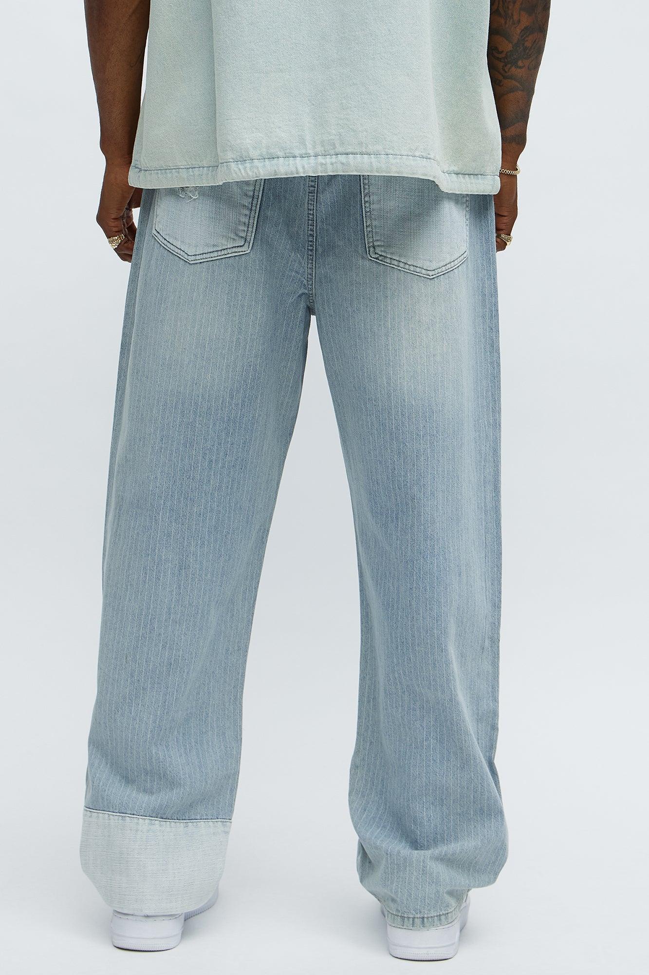 Baggy Contrast Distressed Jeans - Medium Blue Wash Product Image