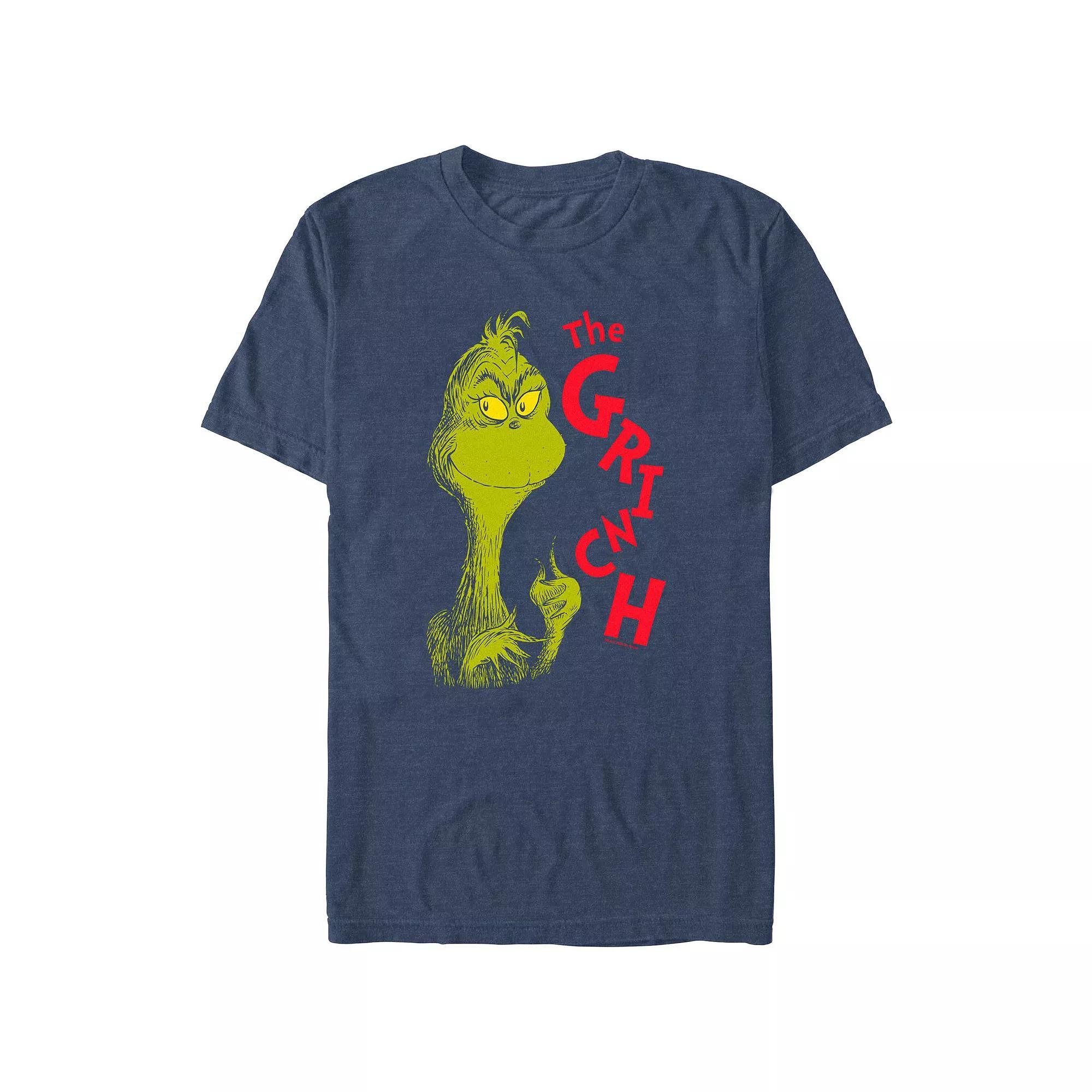 Big & Tall Dr. Seuss The Grinch Mischievous Face Graphic Tee, Men's, Size: Large Tall, Navy Grey Product Image